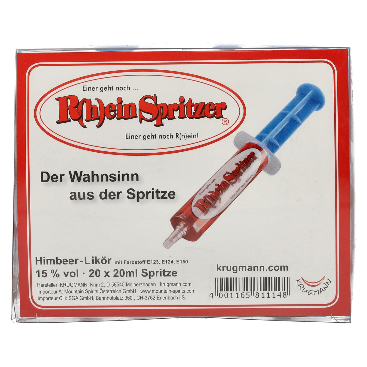 Krugmann R(h)einspritzer frambozenlikeur 15% vol. 20 x 0,02 l PET