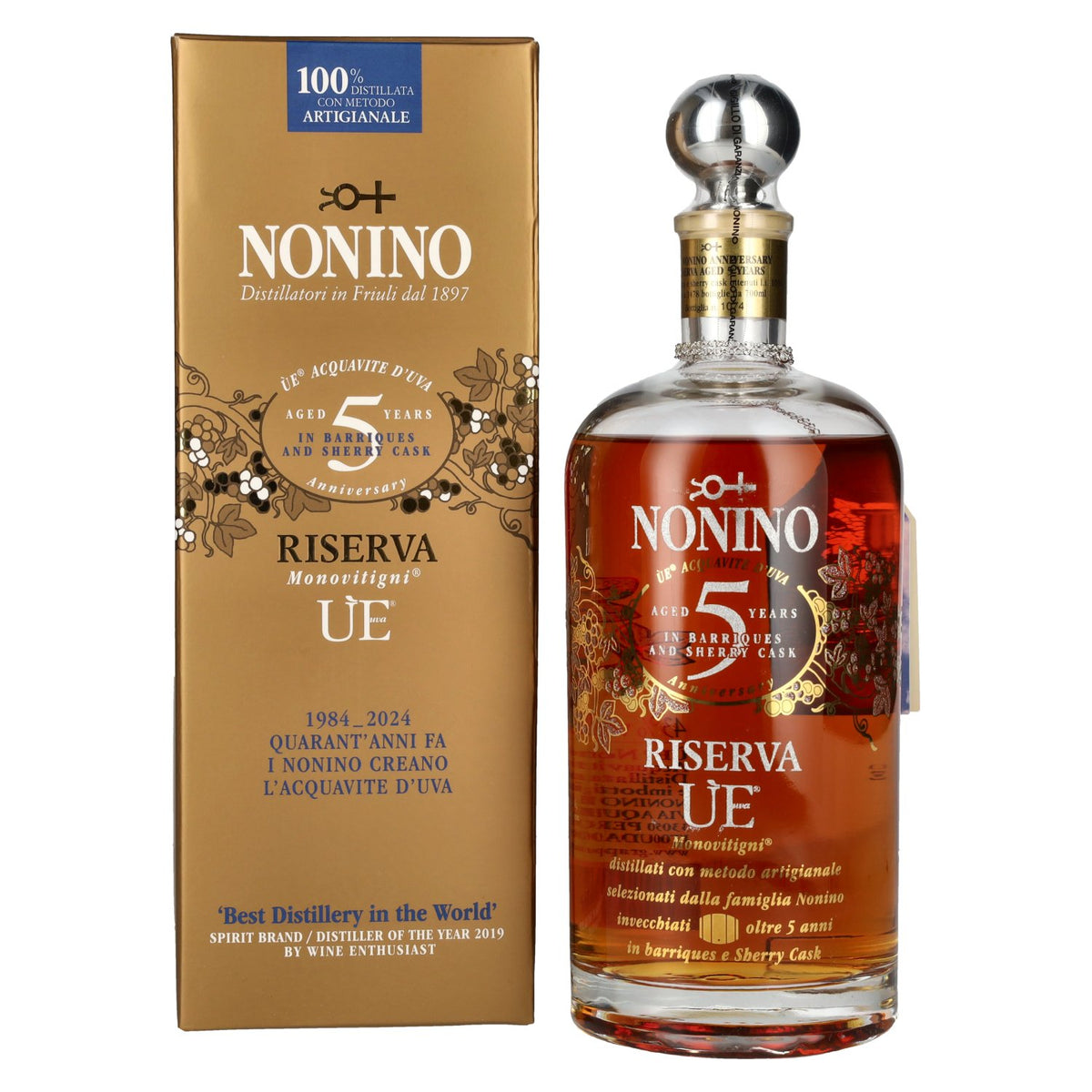 Nonino Grappa ÙE Monovitigni Riserva 5 Years Old 43% Vol. 0,7 l in geschenkverpakking