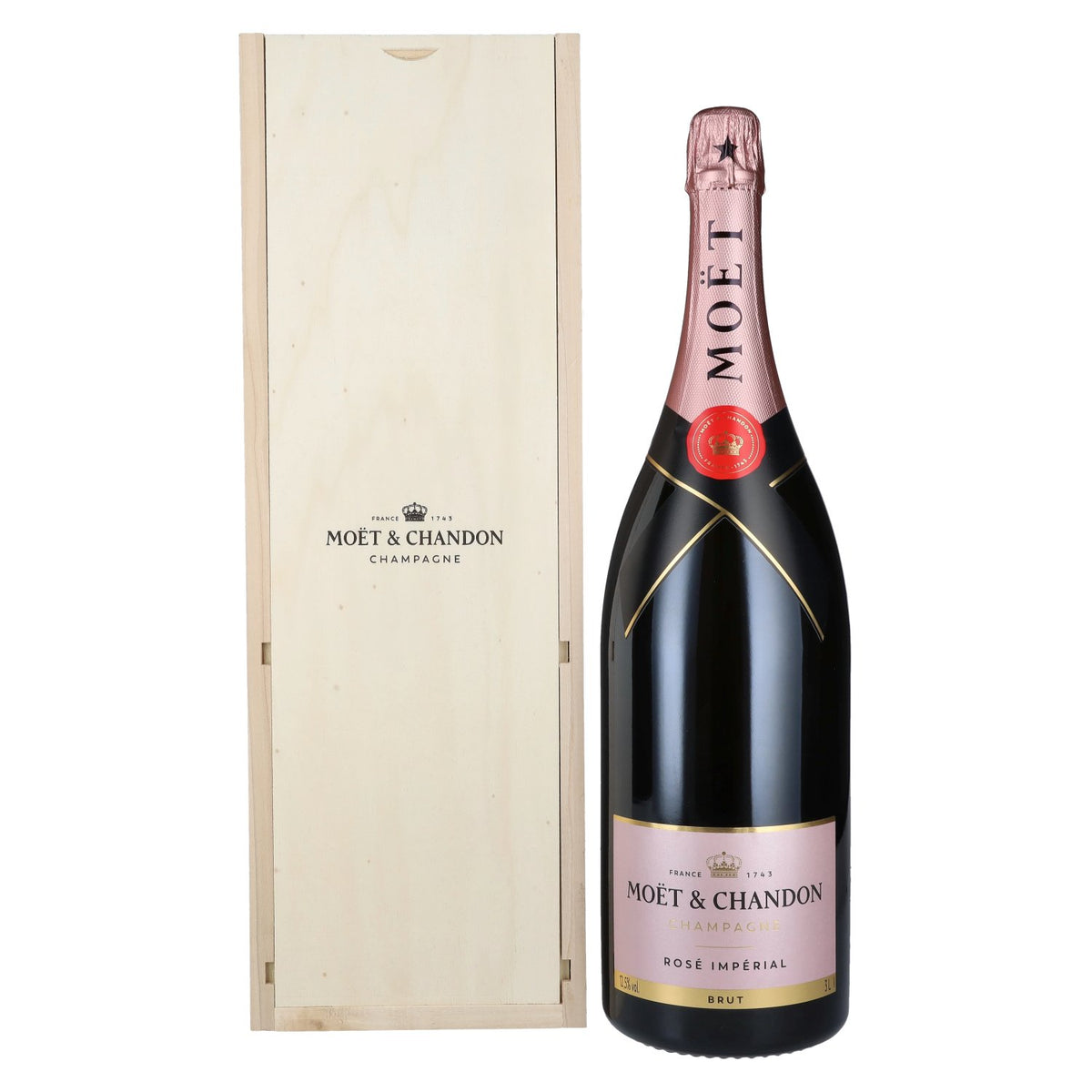 Champagne Moët &amp; Chandon ROSÉ IMPÉRIAL Brut 12,5 % vol. 3 l dans un coffret en bois