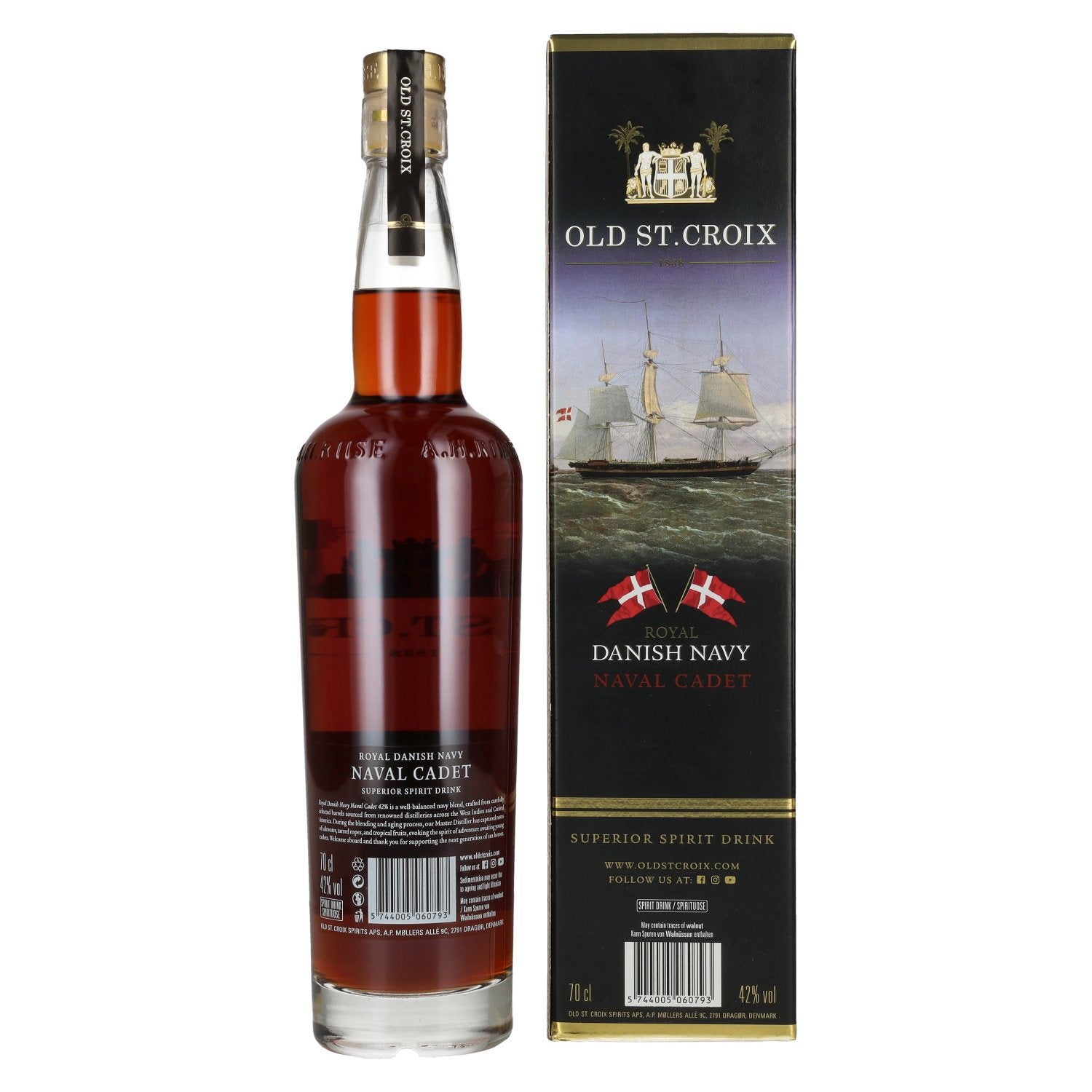 Old St. Croix A.H. Riise Royal DANISH NAVY NAVAL CADET Superior Spirit Drink 42% Vol. 0,7l in gift box