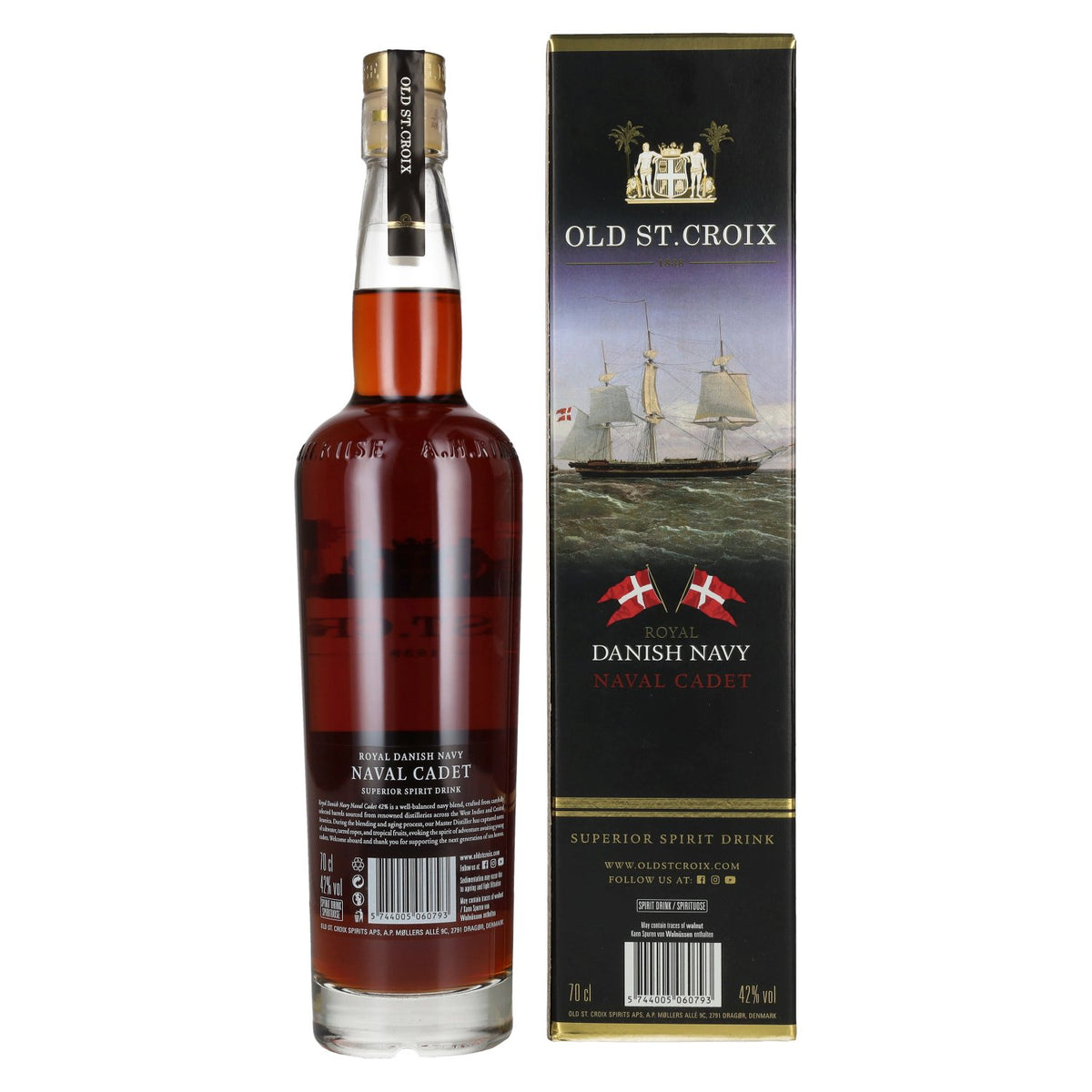 Old St. Croix A.H. Riise Royal DANISH NAVY NAVAL CADET Superior Spirit Drink 42 % vol. 0,7 l dans un coffret cadeau