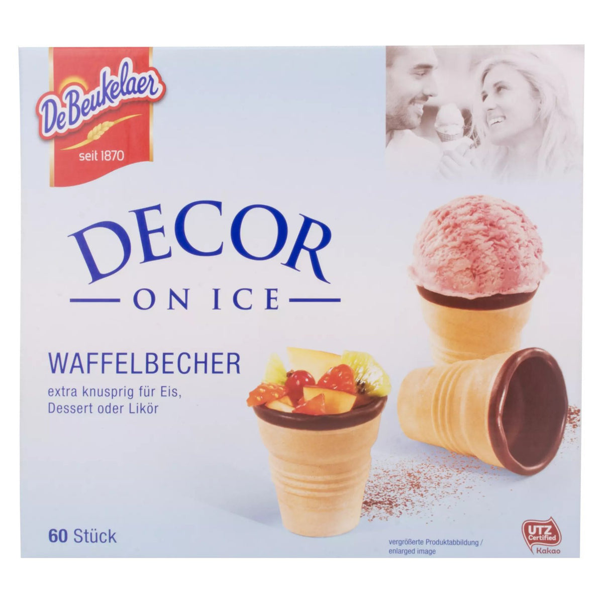 De Beukelaer Decor ON ICE : gobelets en gaufrette, lot de 60 pièces