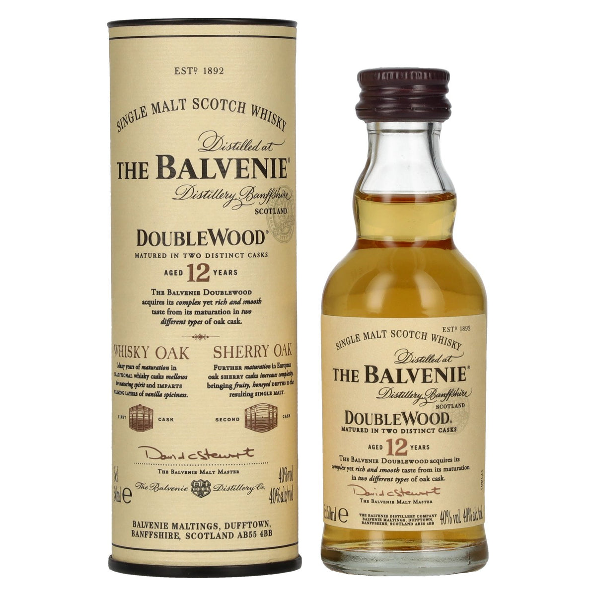 Balvenie 12 Years Old Double Wood 40% vol. 0,05 l in geschenkverpakking