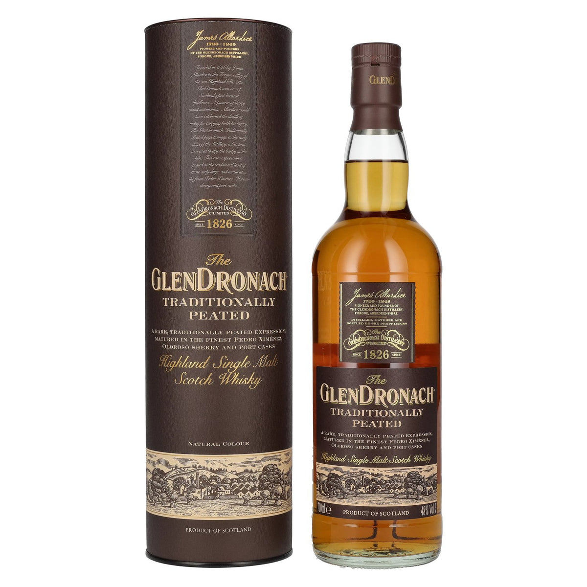 The GlenDronach TRADITIONALLY PEATED Highland Single Malt 48% ABV 0.7l in a gift box