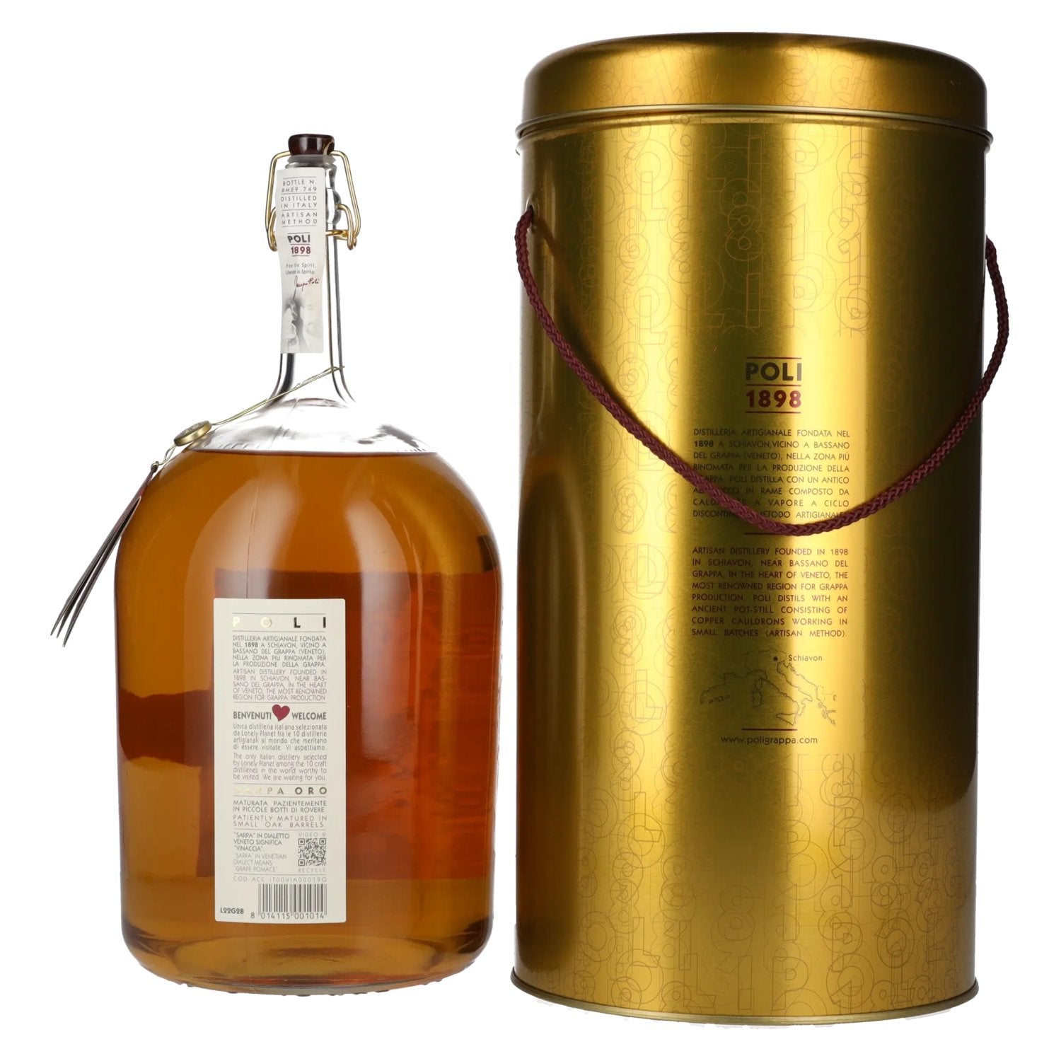 Poli Grappa Sarpa Oro di Poli 40% Vol. 3l in Tinbox
