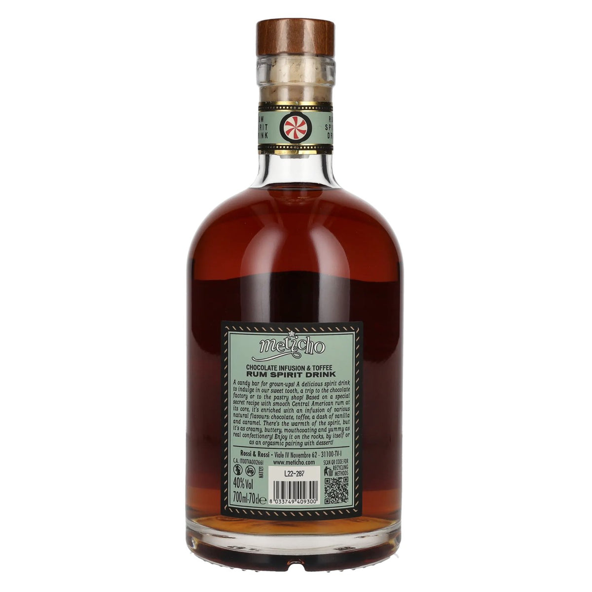 Rum Nation Meticho, boisson alcoolisée au rhum infusé au chocolat et au caramel, 40 % vol., 0,7 l