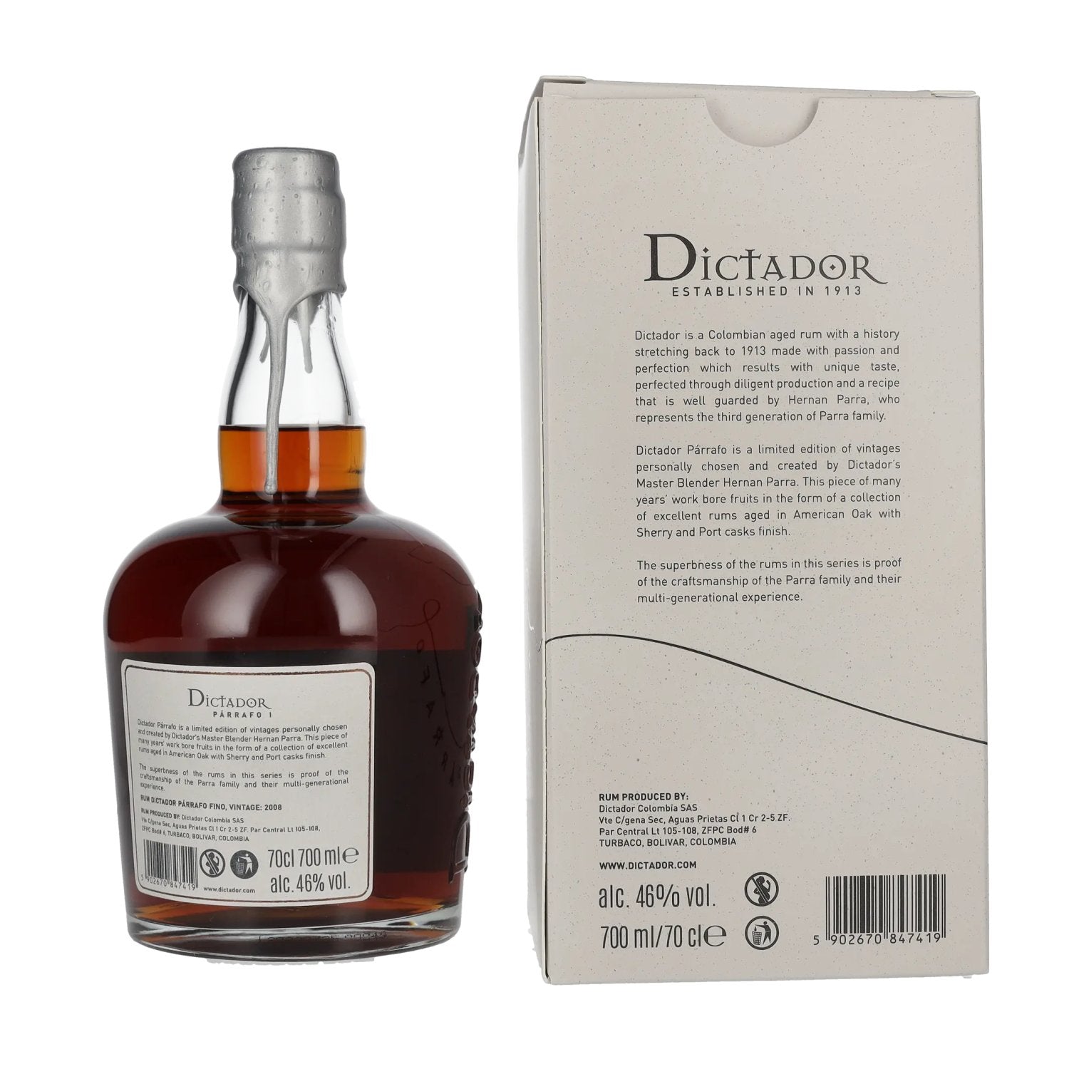Dictador PÁRRAFO I 14 Years Old FINO Vintage 2008 46% Vol. 0,7l in gift box
