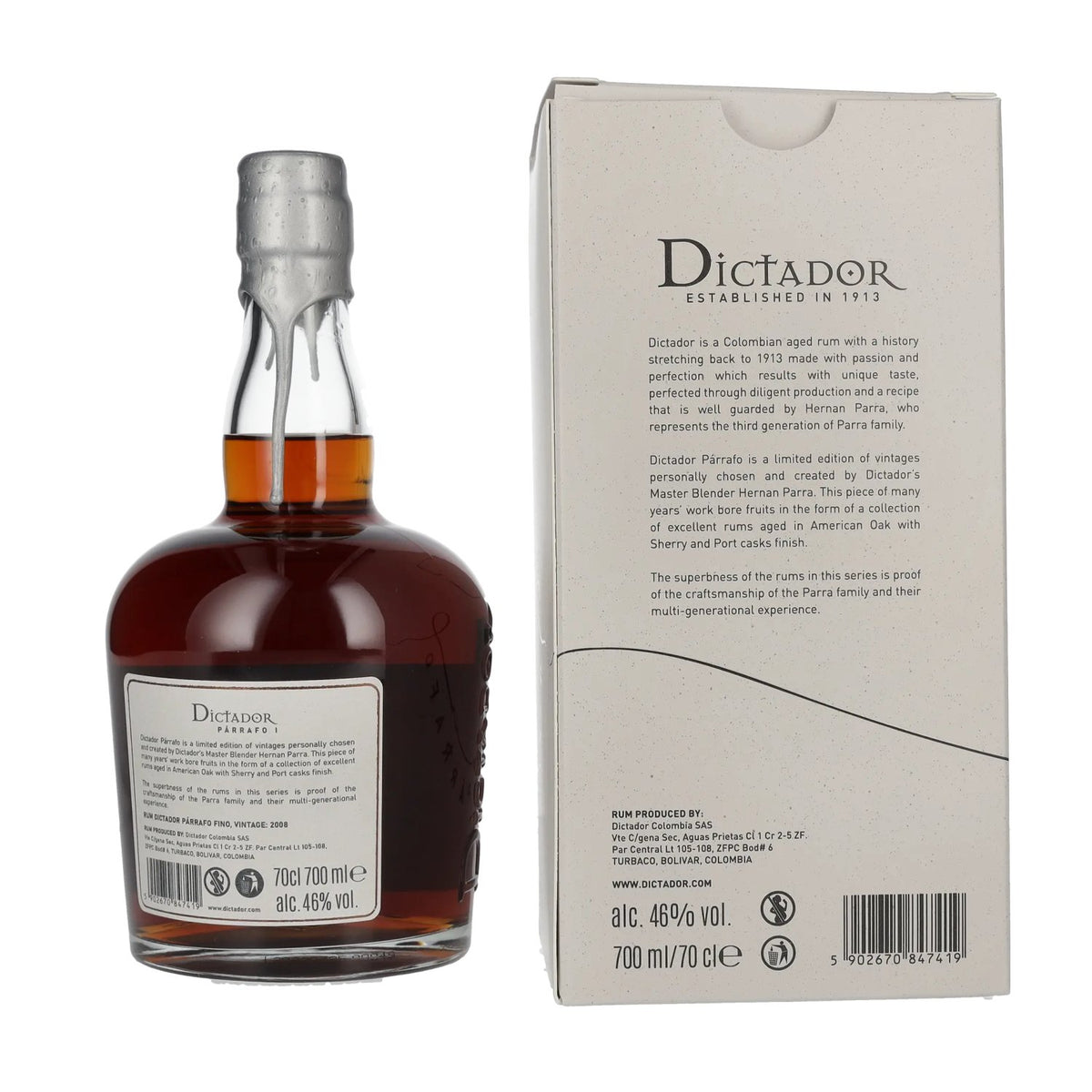 Dictador PÁRRAFO I 14 Years Old FINO Vintage 2008 46% vol. 0,7 l in geschenkverpakking