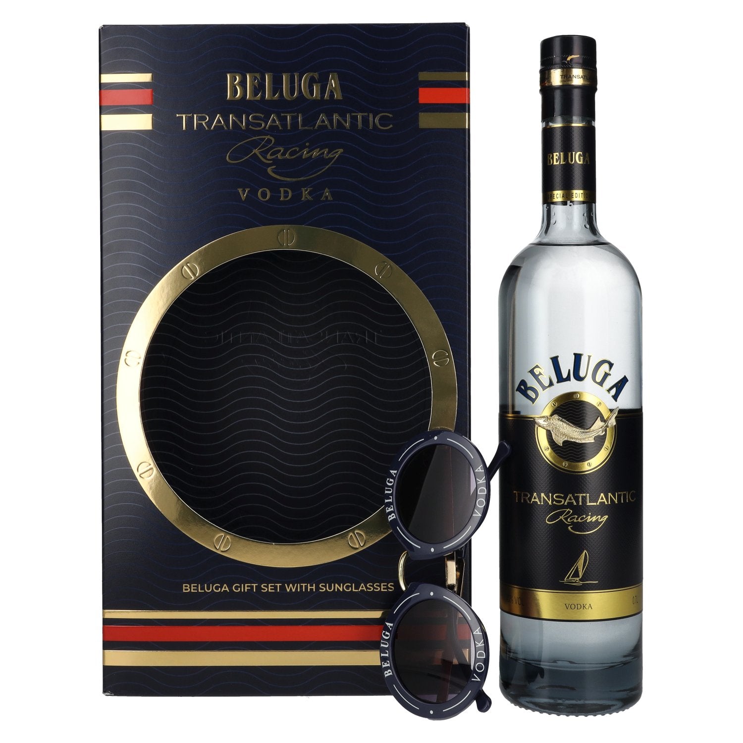 Beluga Transatlantic Racing Montenegro Wodka 40% Vol. 0.7l in geschenkverpakking met zonnebril