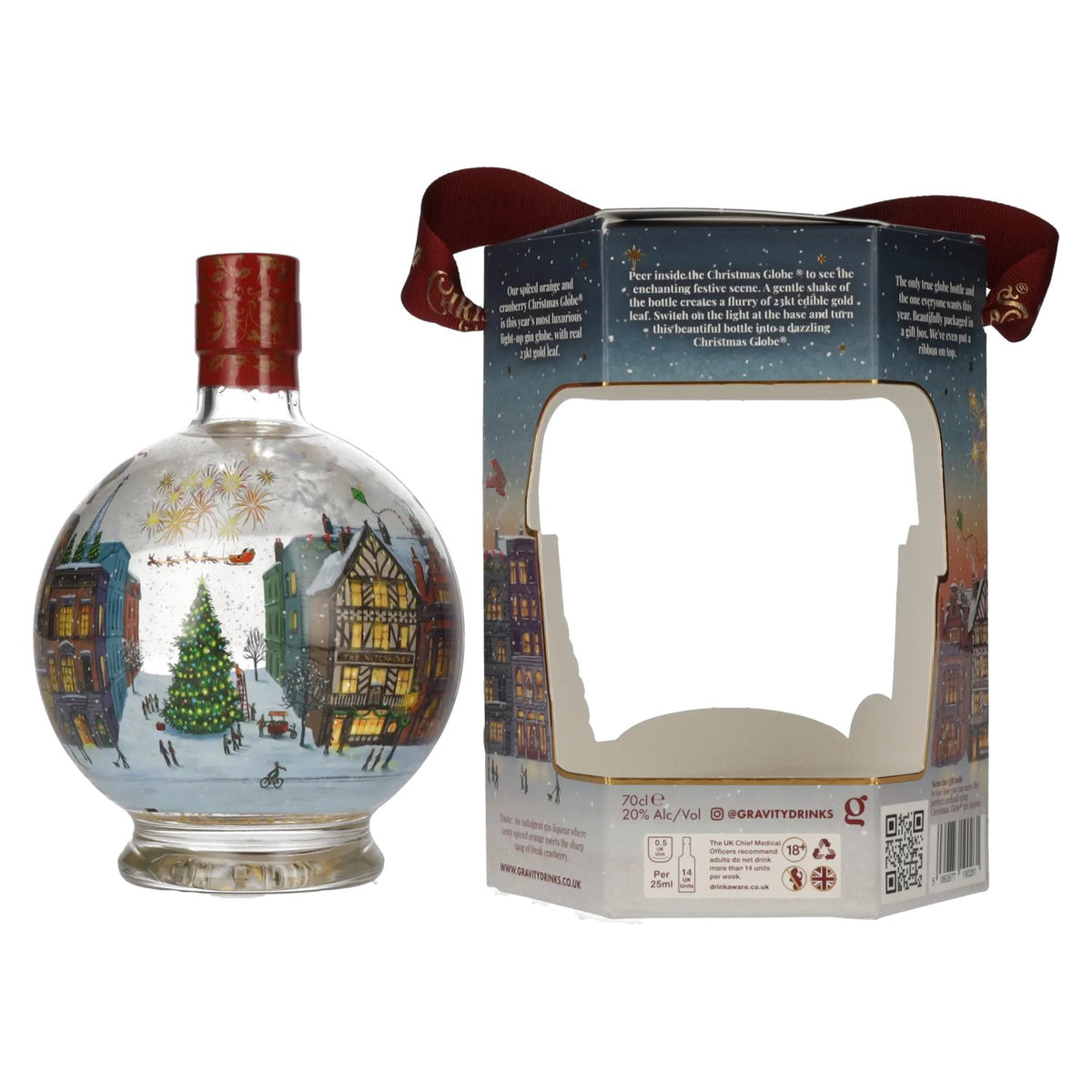 Liqueur de gin « Christmas Globe » à l'orange épicée et à la canneberge, avec effet lumineux, 20 % vol., 0,7 l, dans un coffret cadeau
