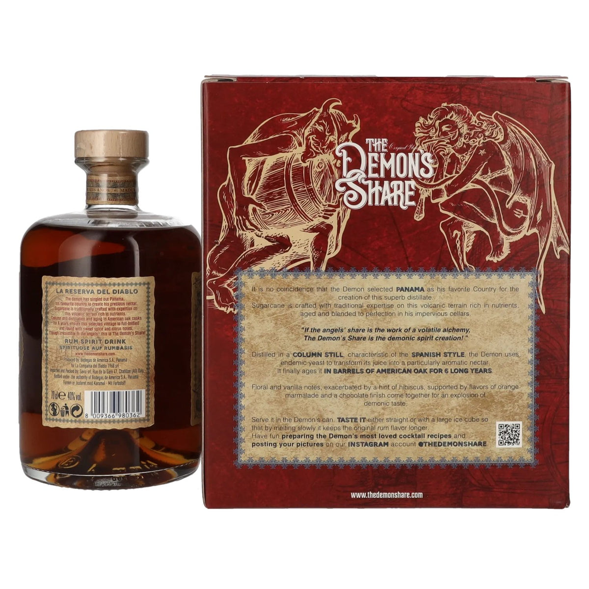 The Demon's Share, spiritueux de 6 ans d'âge, 40 % vol., 0,7 l, dans un coffret cadeau contenant 2 canettes de The Demon's Share