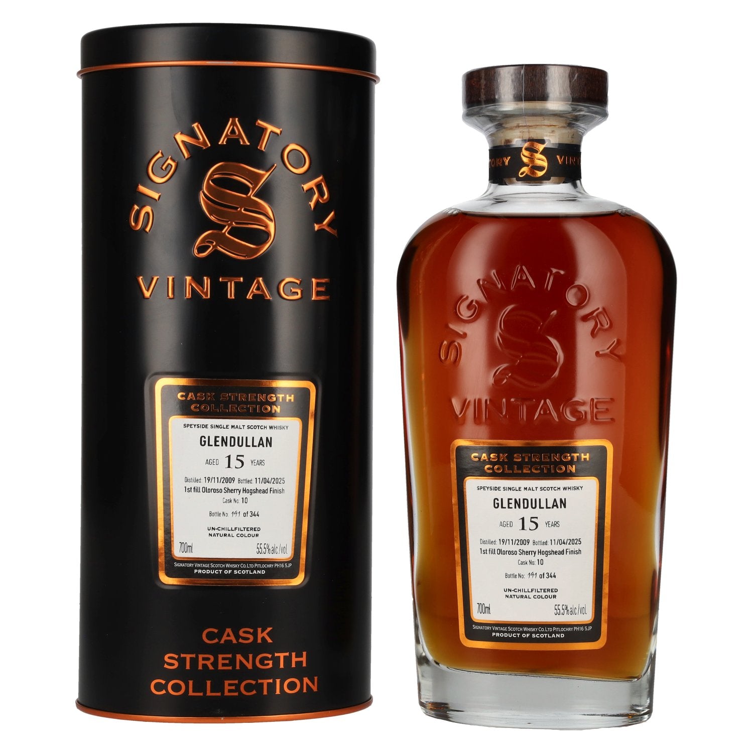 Signatory Vintage GLENDULLAN 15 Years Old 1st Fill Oloroso Cask Strength #10 2009 55,5% Vol. 0,7l in Blikdoos