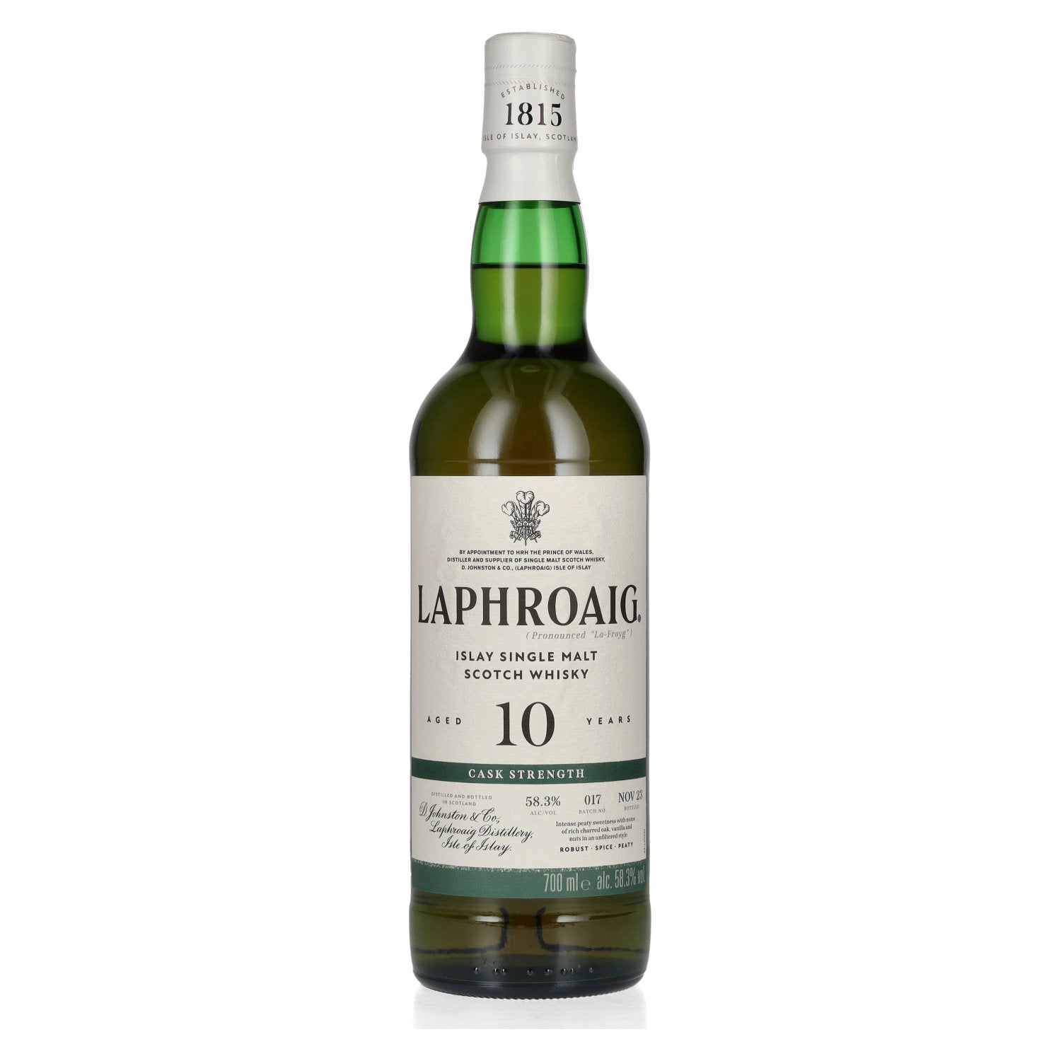 Laphroaig 10 ans d'âge, brut de fût, lot 17, 58,3 % vol., 0,7 l