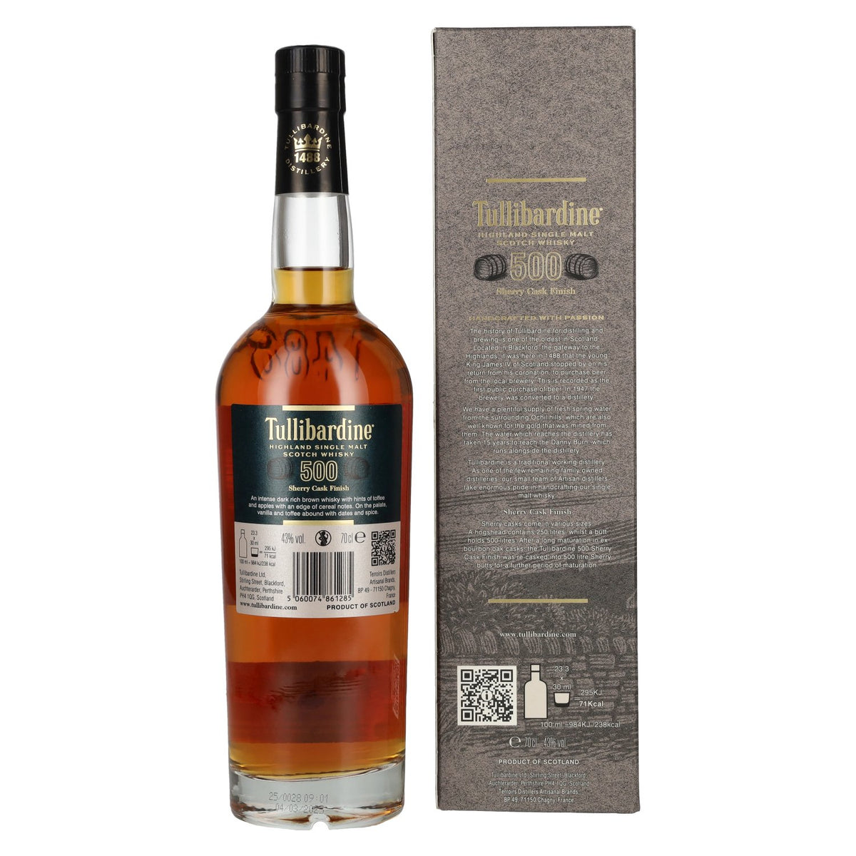 Tullibardine 500 Sherry Finish Highland Single Malt Scotch Whisky 43% ABV, 0.7 l, in a gift box