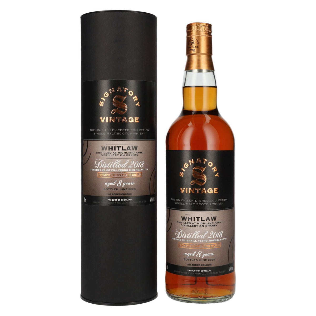 Signatory Vintage WHITLAW 8 ans d'âge « The Un-Chillfiltered » 2018, 46 % vol., 0,7 l, dans un coffret cadeau