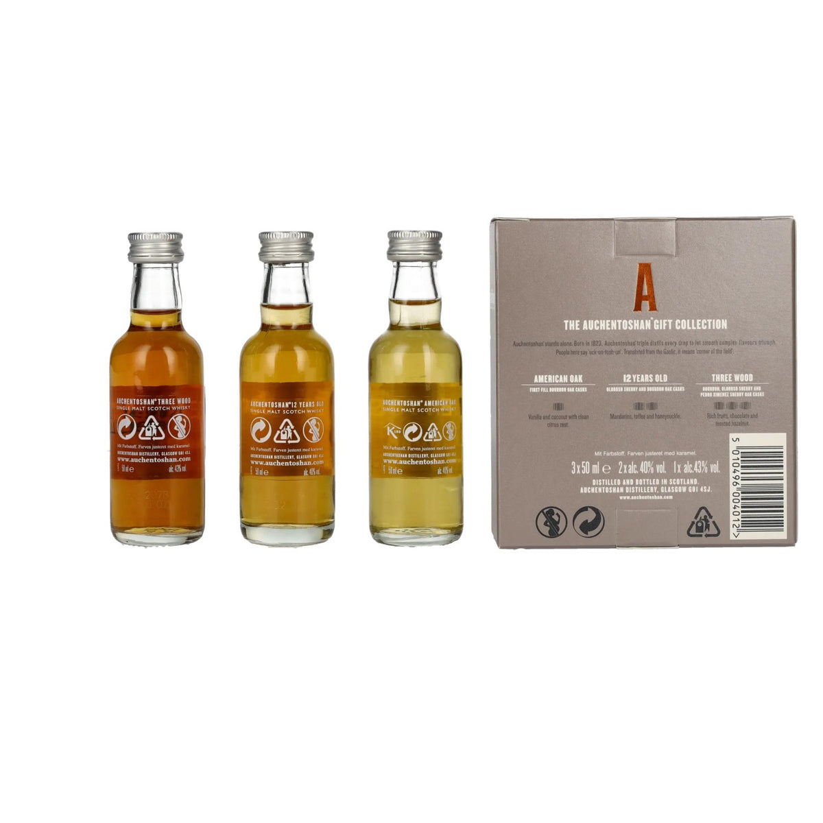 Auchentoshan Gift Collection (American Oak, 12-year-old, Three Wood) 41% vol. 3 x 0.05 l in a gift box