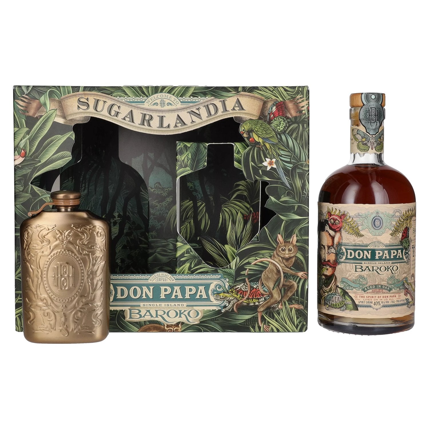 Don Papa BAROKO 40% vol. 0,7l en boîte cadeau avec Hip Flask
