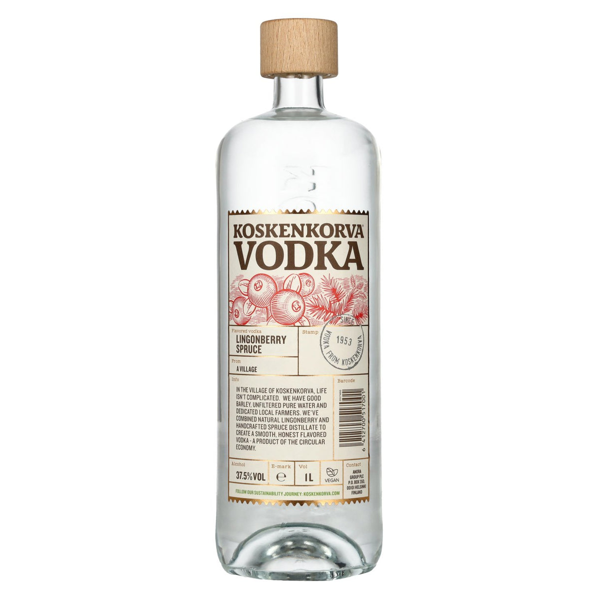 Koskenkorva Vodka LINGONBERRY SPRUCE Flavoured 37,5% Vol. 1l