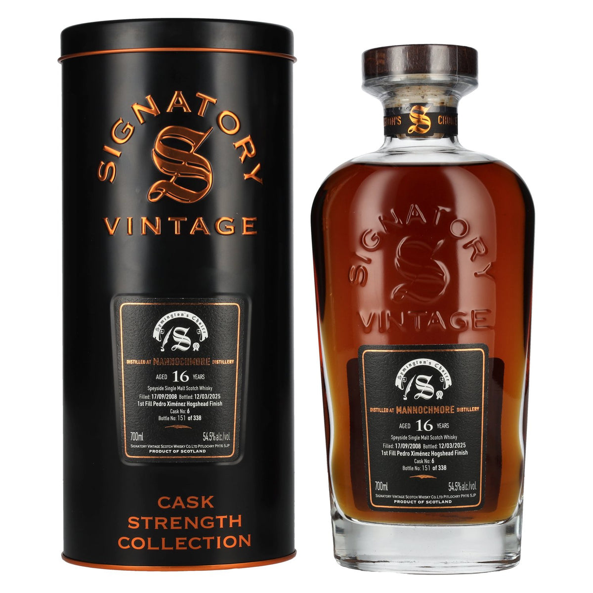Signatory Vintage SYMINGTON’S CHOICE 16 Years Old MANNOCHMORE PX Hogshead Finish #6 2008 54.5% vol. 0.7 l in a tin box