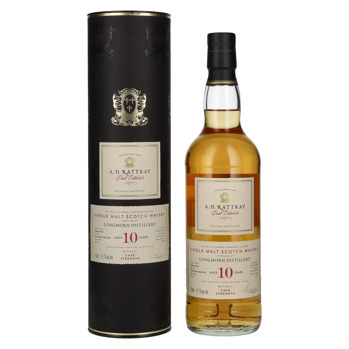 A.D. Rattray 10 Years Old LONGMORN Bourbon Barrel Whisky 2013 61,7% vol. 0,7l en boîte cadeau