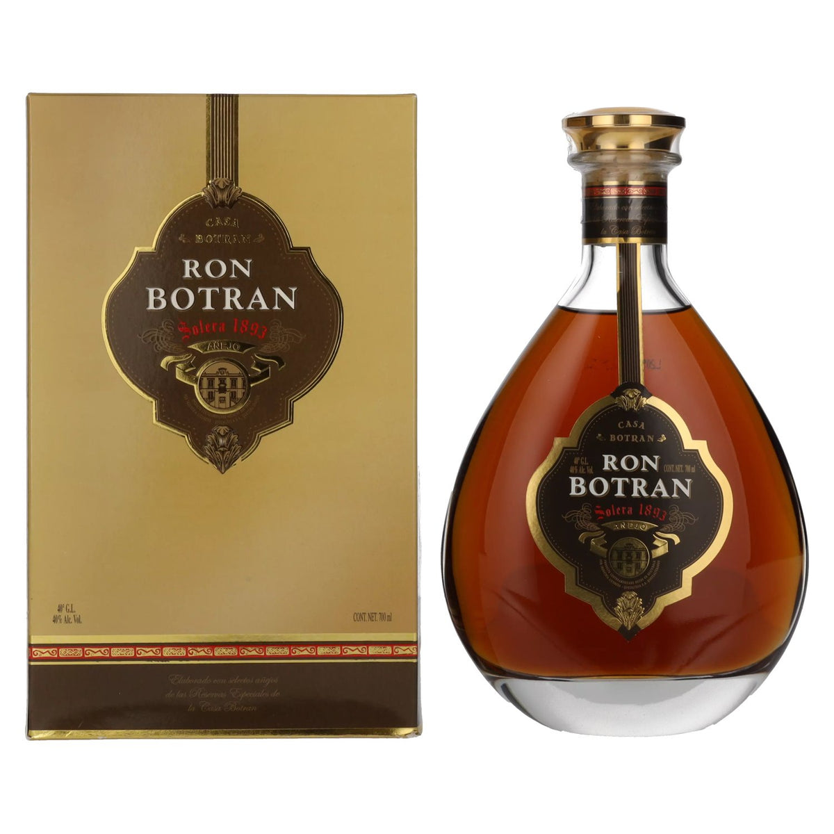 Botran Ron Solera 1893 Añejo, carafe, 40 % vol., 0,7 l, dans un coffret cadeau