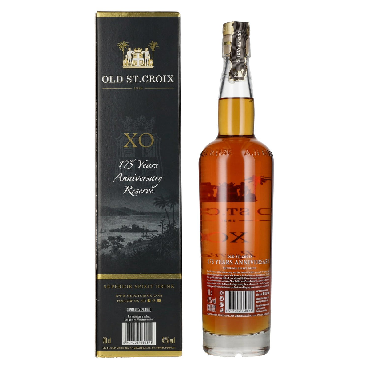 Old St. Croix A.H. Riise X.O. Reserve 175 YEARS ANNIVERSARY Superior Spirit Drink 42% Vol. 0,7l in Geschenkbox