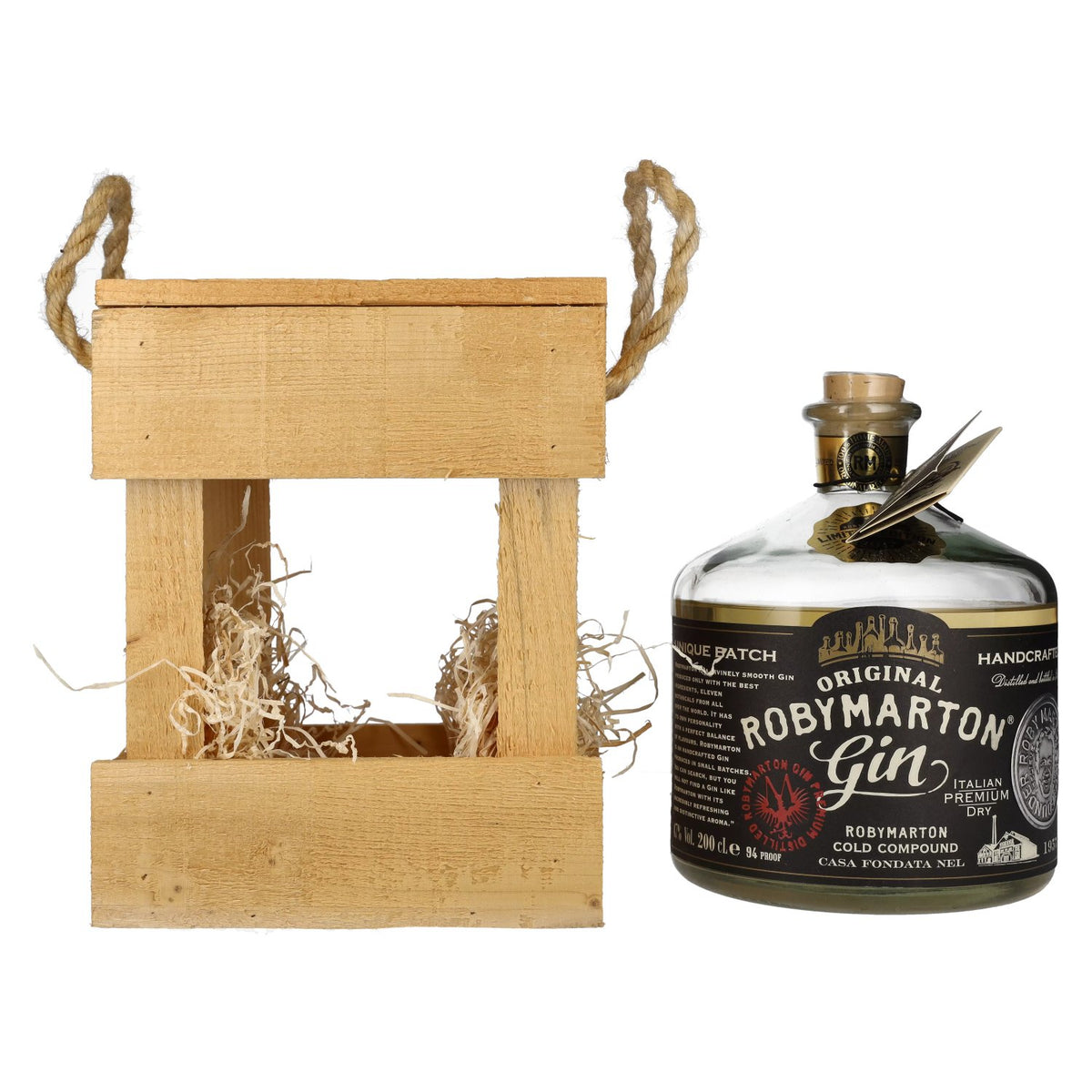Roby Marton Gin Original Italian Premium Dry 47% vol. 2 l in houten kist