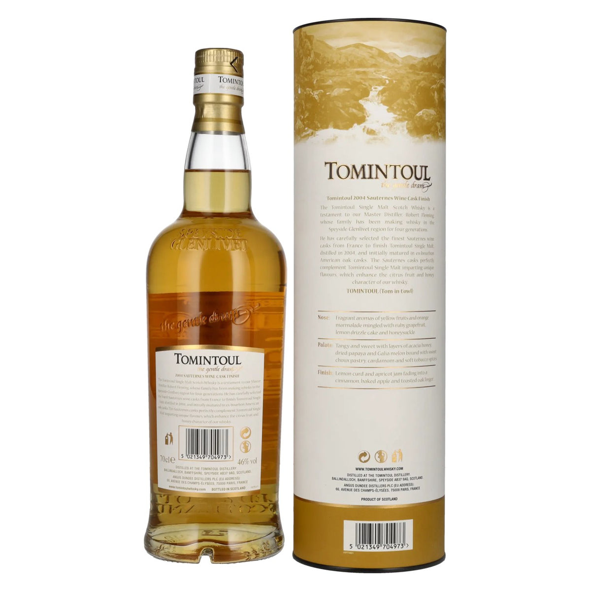 Tomintoul 16 ans d'âge « The Gentle Dram », whisky single malt écossais, édition limitée 2004, 46 % vol., 0,7 l, dans un coffret cadeau