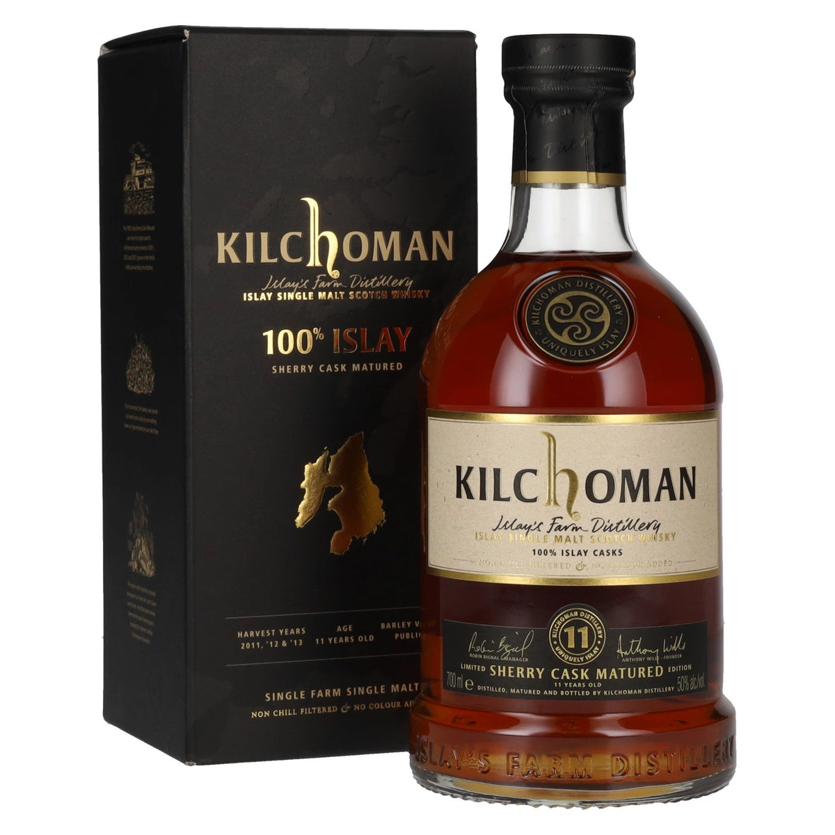 Kilchoman 100 % Islay, 11 ans d'âge, vieilli en fûts de sherry, single malt écossais d'Islay, 50 % vol., 0,7 l, dans un coffret cadeau