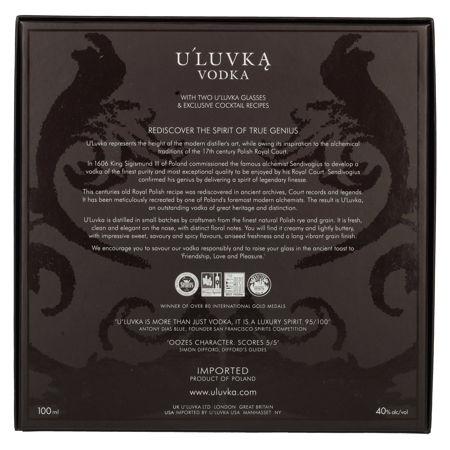 U'Luvka Vodka 40% Vol. 0,1l in Geschenkbox mit 2 Gläsern