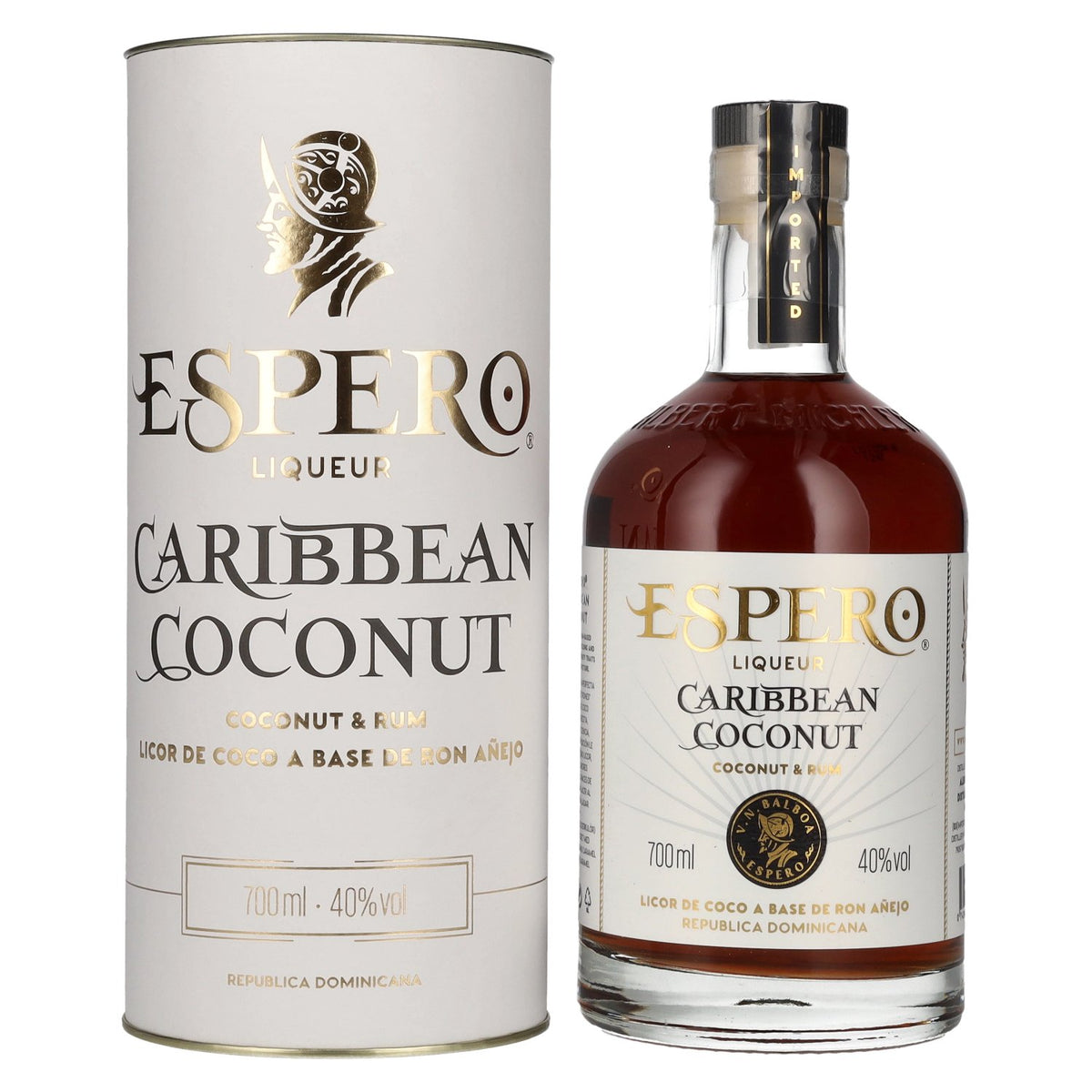 Ron Espero Caribbean Coconut &amp; Rum Liqueur 40% ABV, 0.7 litres, in a gift box