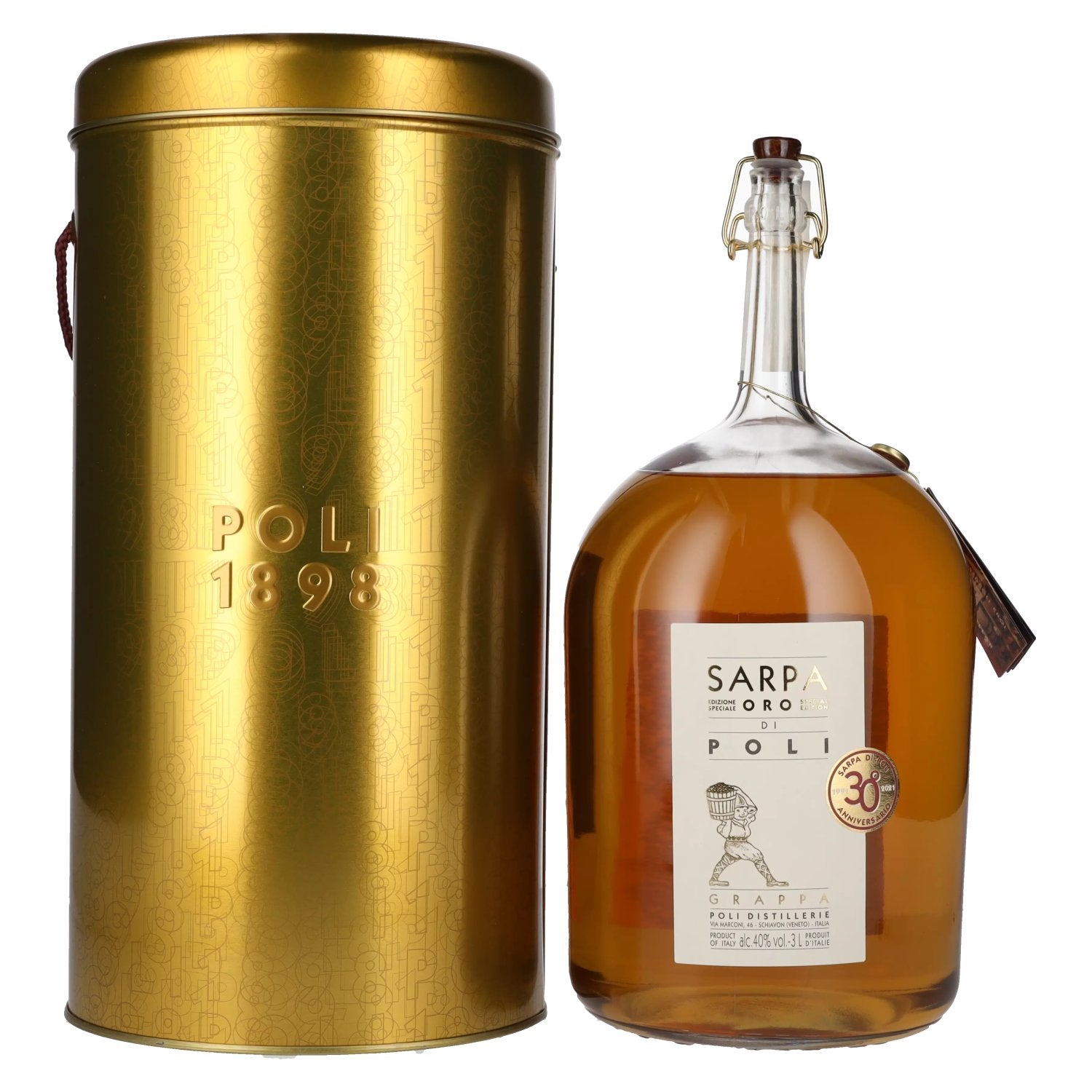 Poli Grappa Sarpa Oro di Poli 40% Vol. 3l in Blik
