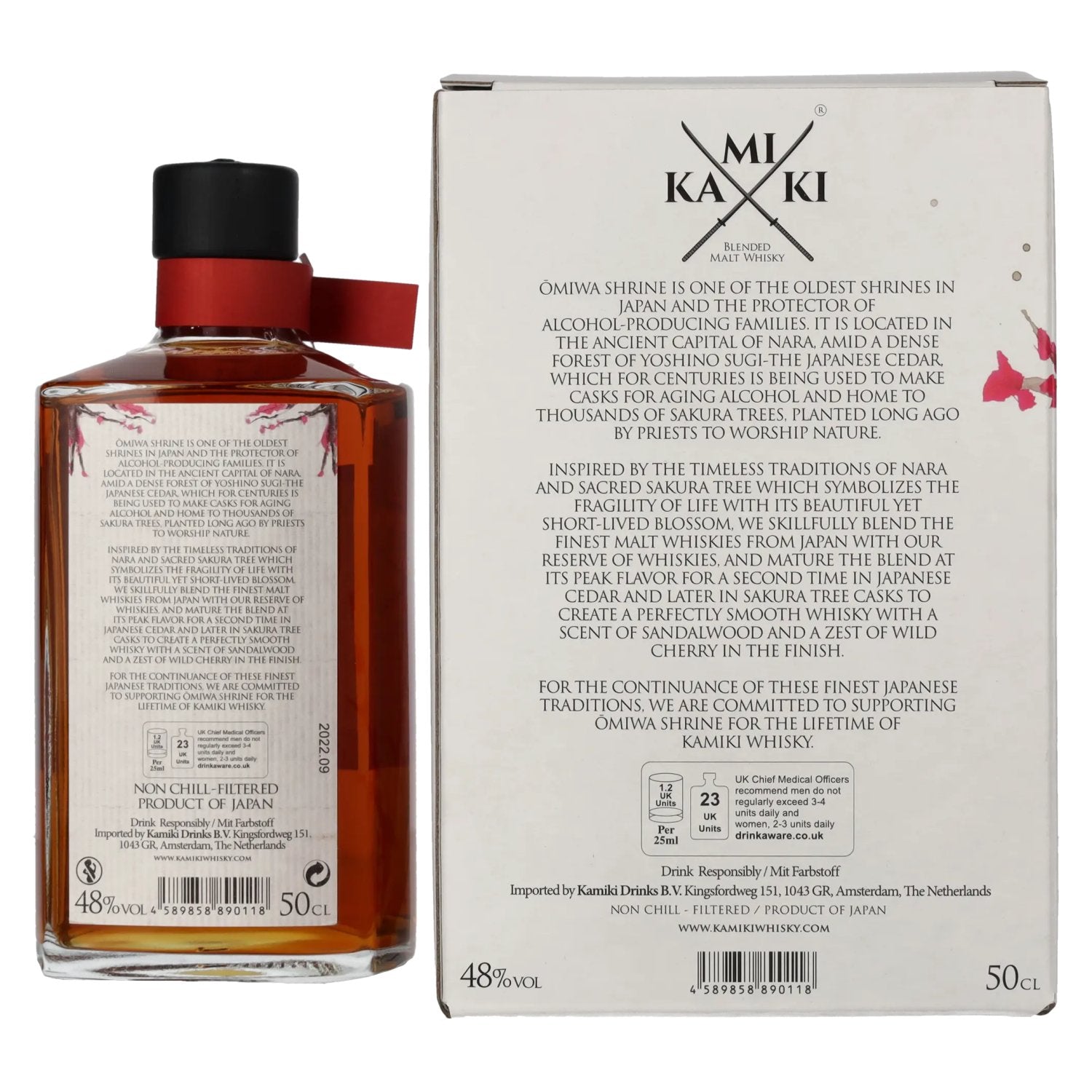 KAMIKI Blended Malt Whisky SAKURA &amp; CEDAR Cask Finish 48% Vol. 0,5l in geschenkverpakking