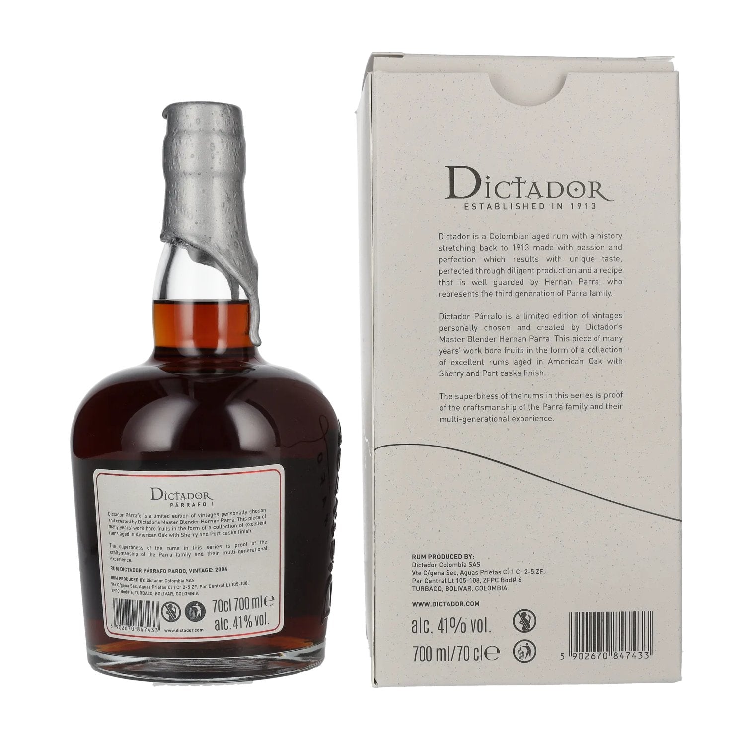 Dictador PÁRRAFO I 18 Years Old PARDO Vintage 2004 41% Vol. 0,7l in Geschenkbox