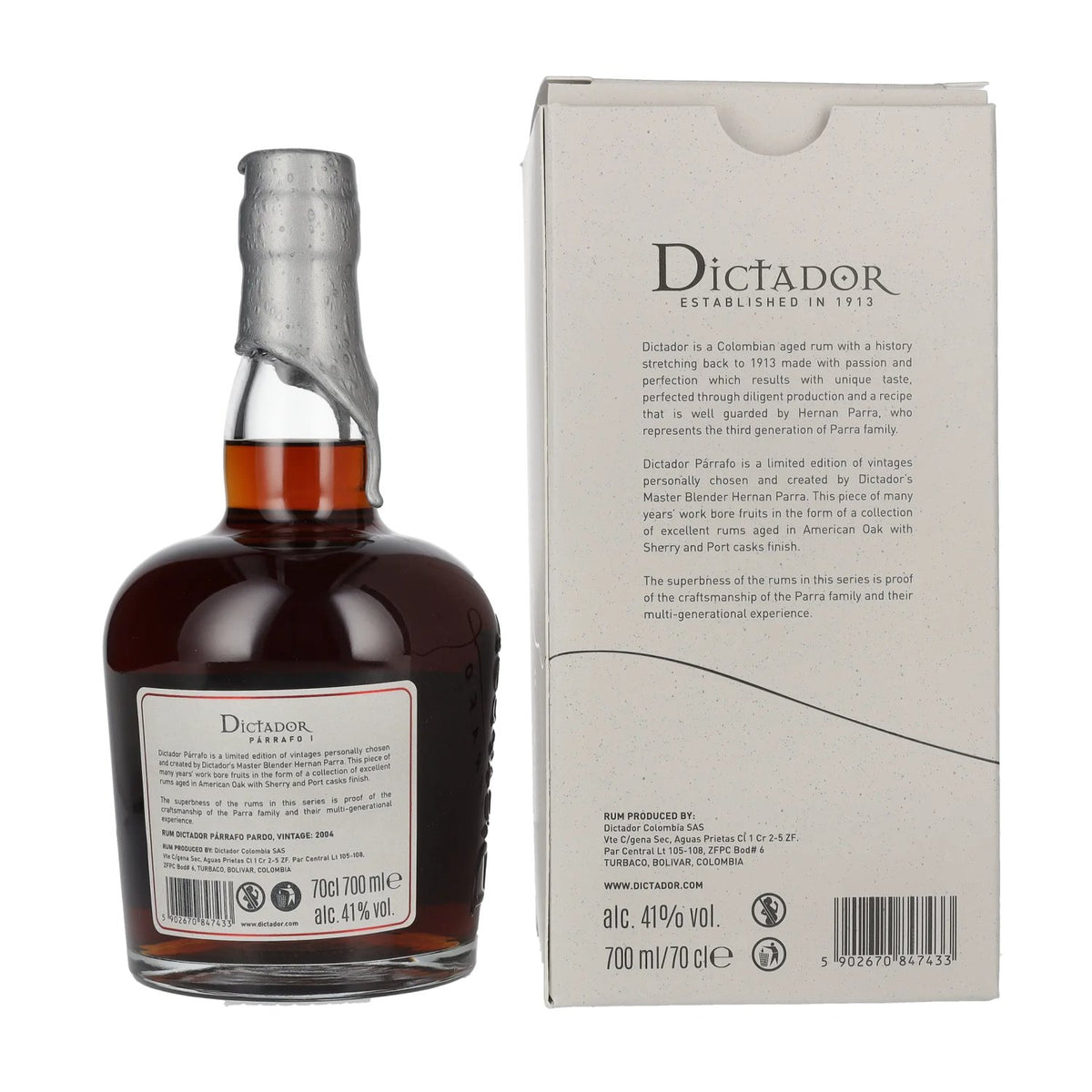 Dictador PÁRRAFO I 18 Years Old PARDO Vintage 2004 41% vol. 0,7 l in geschenkverpakking