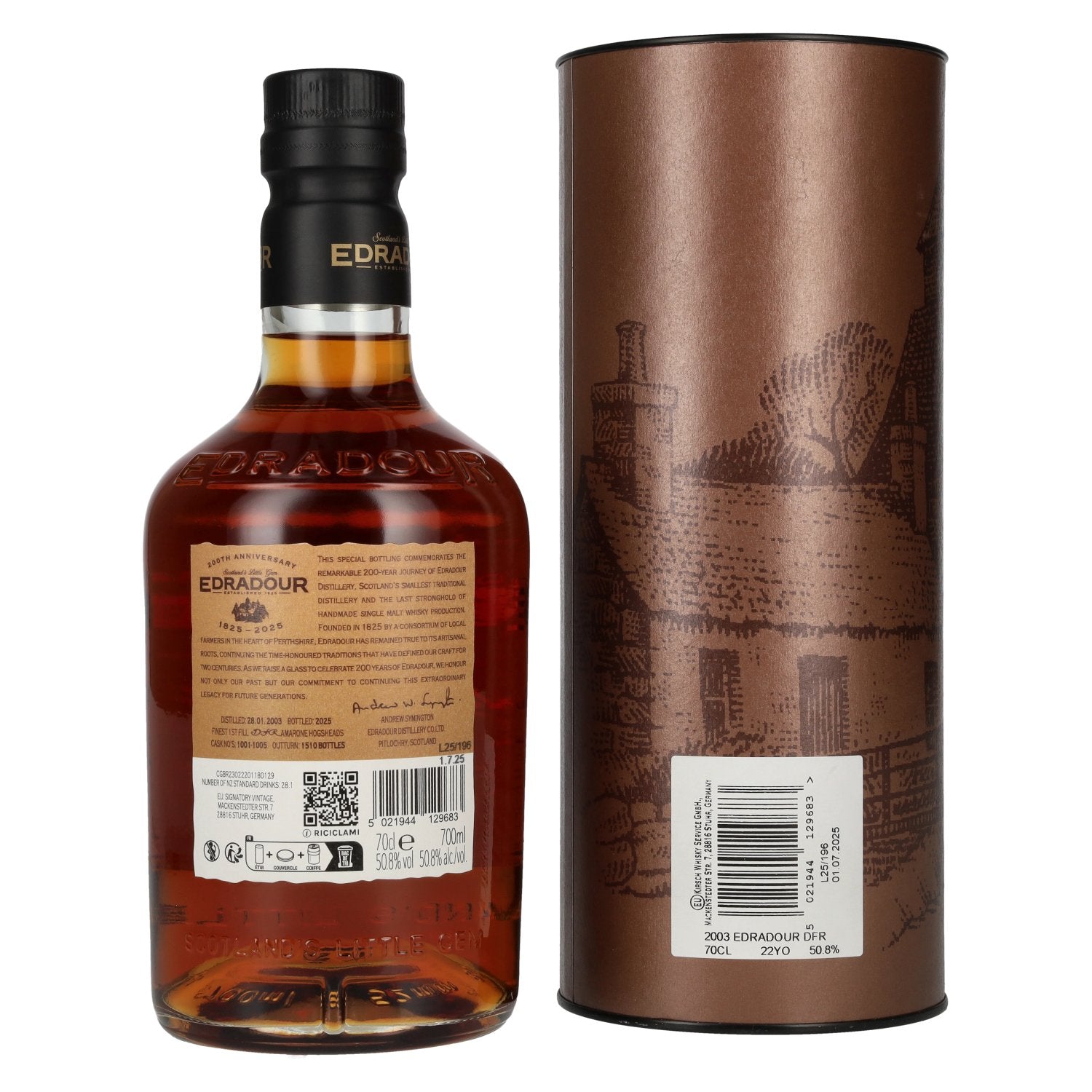 Edradour Whisky 22 Years Old 200th Anniversary Amarone Cask Highland Single Malt Whisky 50,8% Vol. 0,7l in gift box