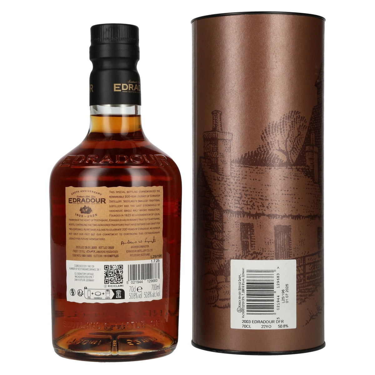 Edradour 22 Years Old 200th Anniversary Amarone Cask Highland Single Malt Whisky 50,8% vol. 0,7 l in geschenkverpakking