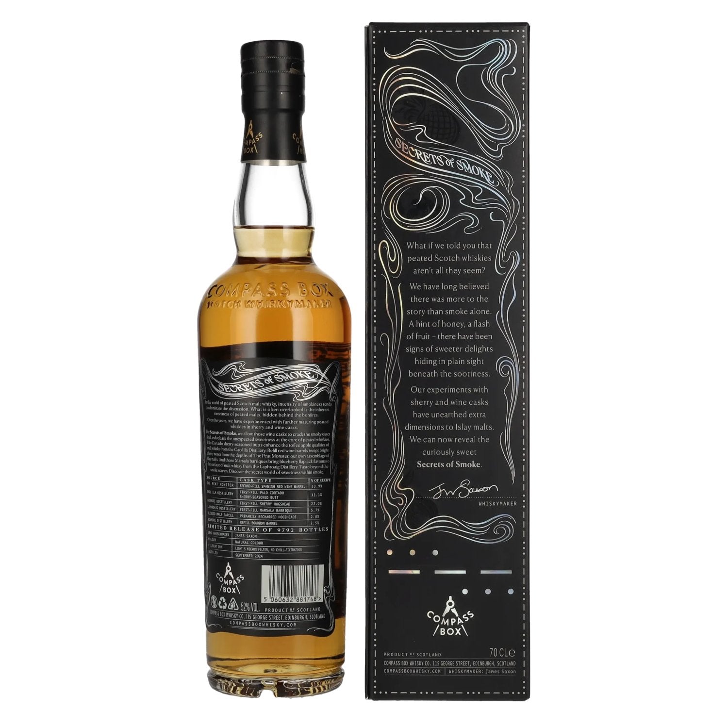 Compass Box SECRETS OF SMOKE Blended Malt Scotch Whisky 52% Vol. 0,7l in geschenkverpakking