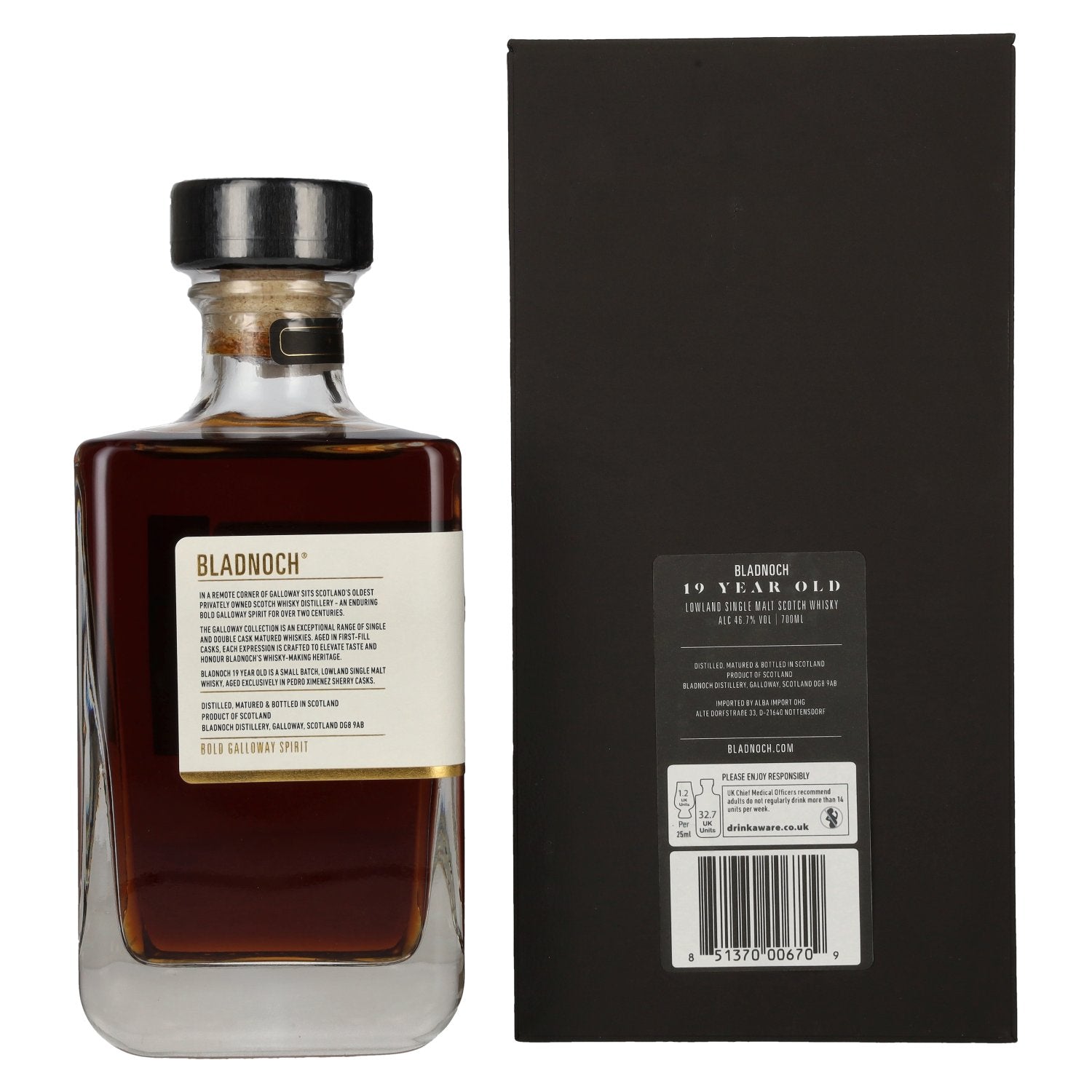 Bladnoch 19 Years Old Lowland Single Malt PX Sherry Cask 46.7% ABV 0.7l in a gift box