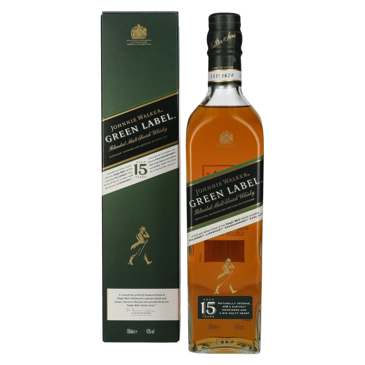 Johnnie Walker Green Label 15 Years Old 43% ABV 0.7l in a gift box