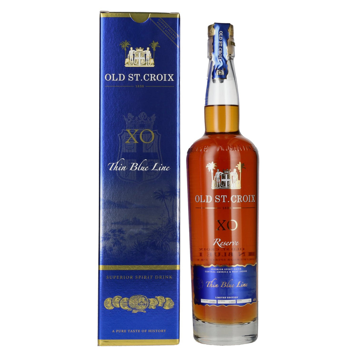 Old St. Croix A.H. Riise X.O. THE THIN BLUE LINE Spirit Drink 40% vol. 0,7 l in geschenkverpakking