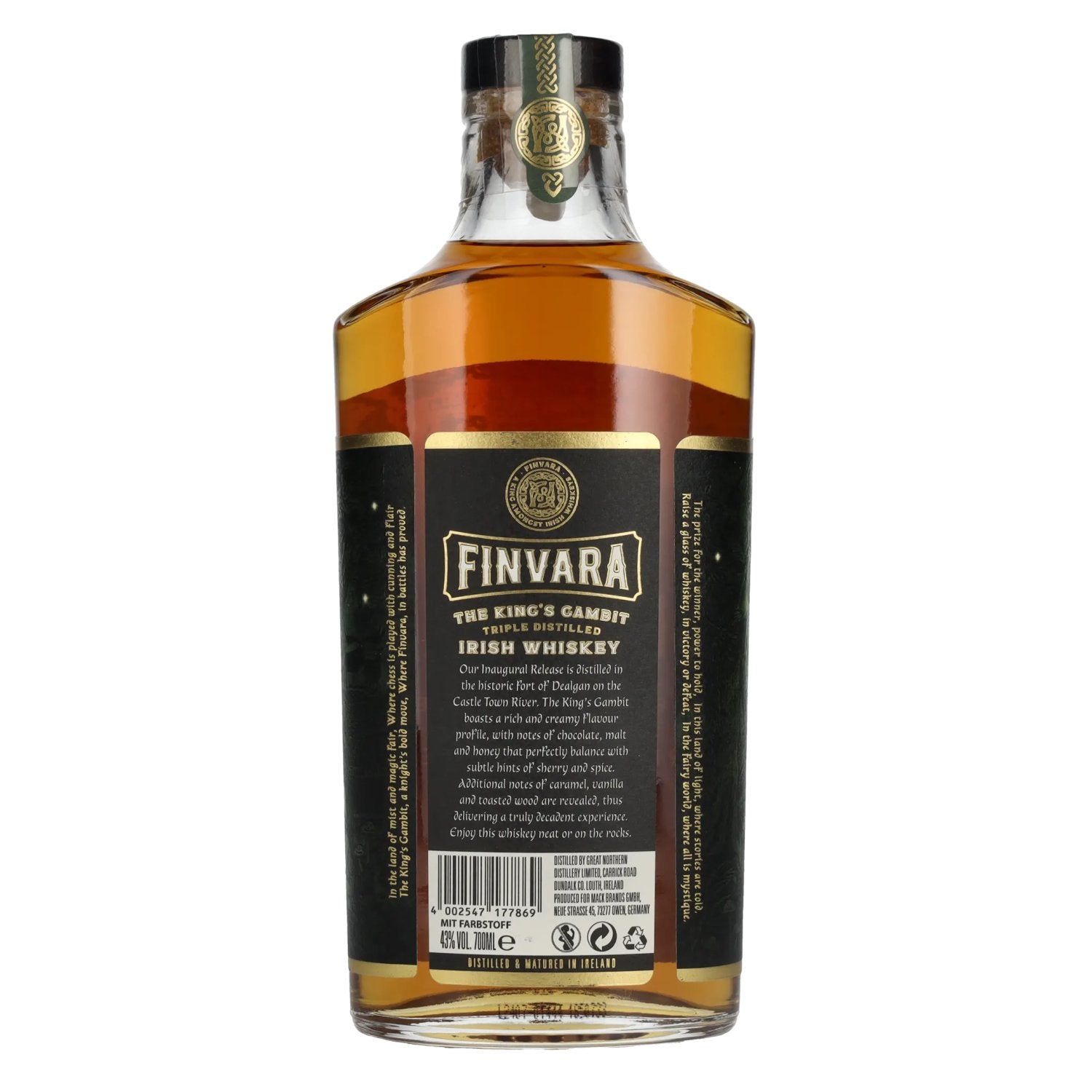 Finvara THE KING'S GAMBIT Drievoudig gedistilleerde Ierse whiskey 43% Vol. 0,7l