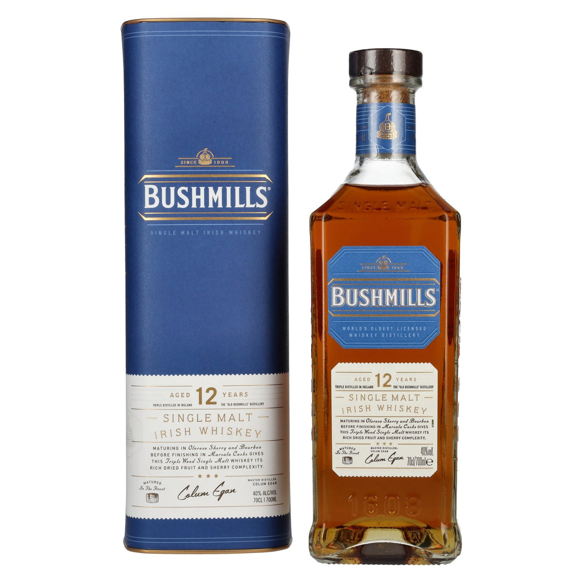 Whisky irlandais single malt Bushmills 12 ans d'âge, 40 % vol., 0,7 l, dans un coffret cadeau