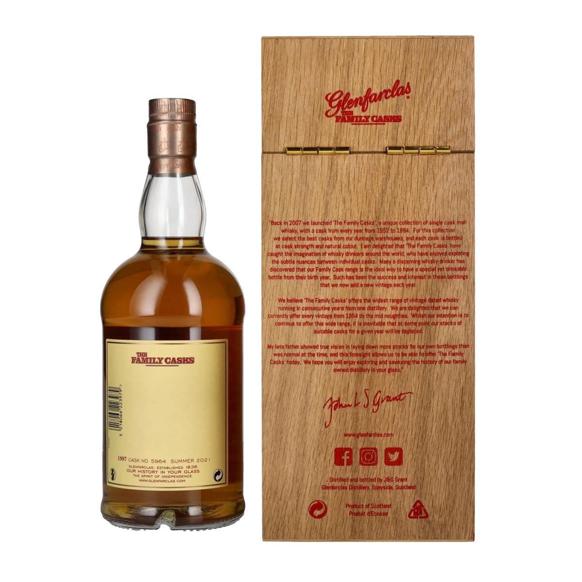 Glenfarclas THE FAMILY CASKS Single Cask SUMMER 2021 4th Fill Butt 1997 58,9% Vol. 0,7l in Holzkiste