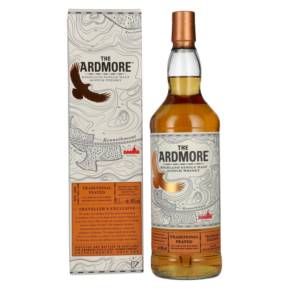 The Ardmore TRADITIONAL PEATED Highland Single Malt 40 % vol., 1 l, dans un coffret cadeau