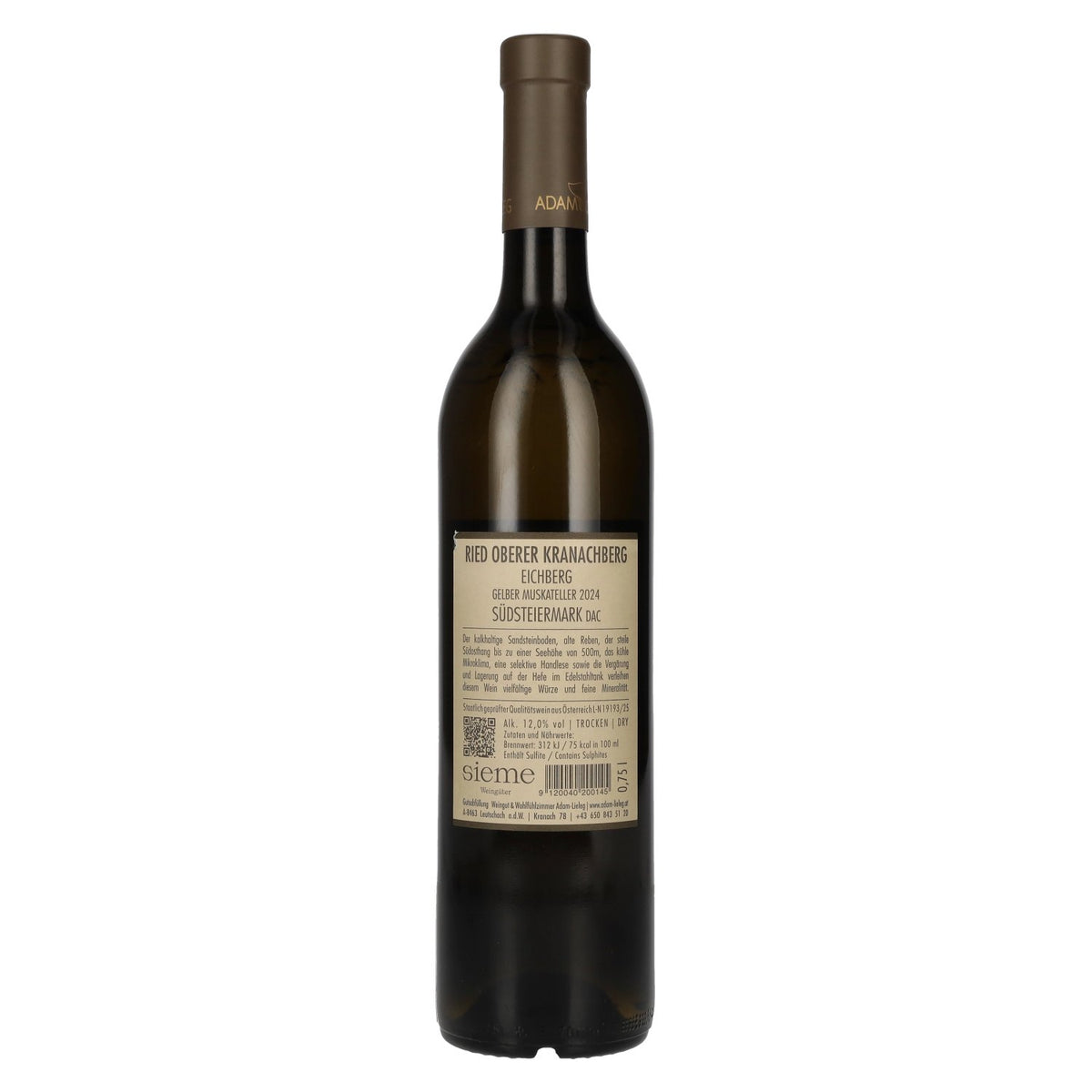 Adam-Lieleg Muscat jaune, vignoble d'Oberer Kranachberg, Styrie du Sud, DAC 2024, 12 % vol., 0,75 l