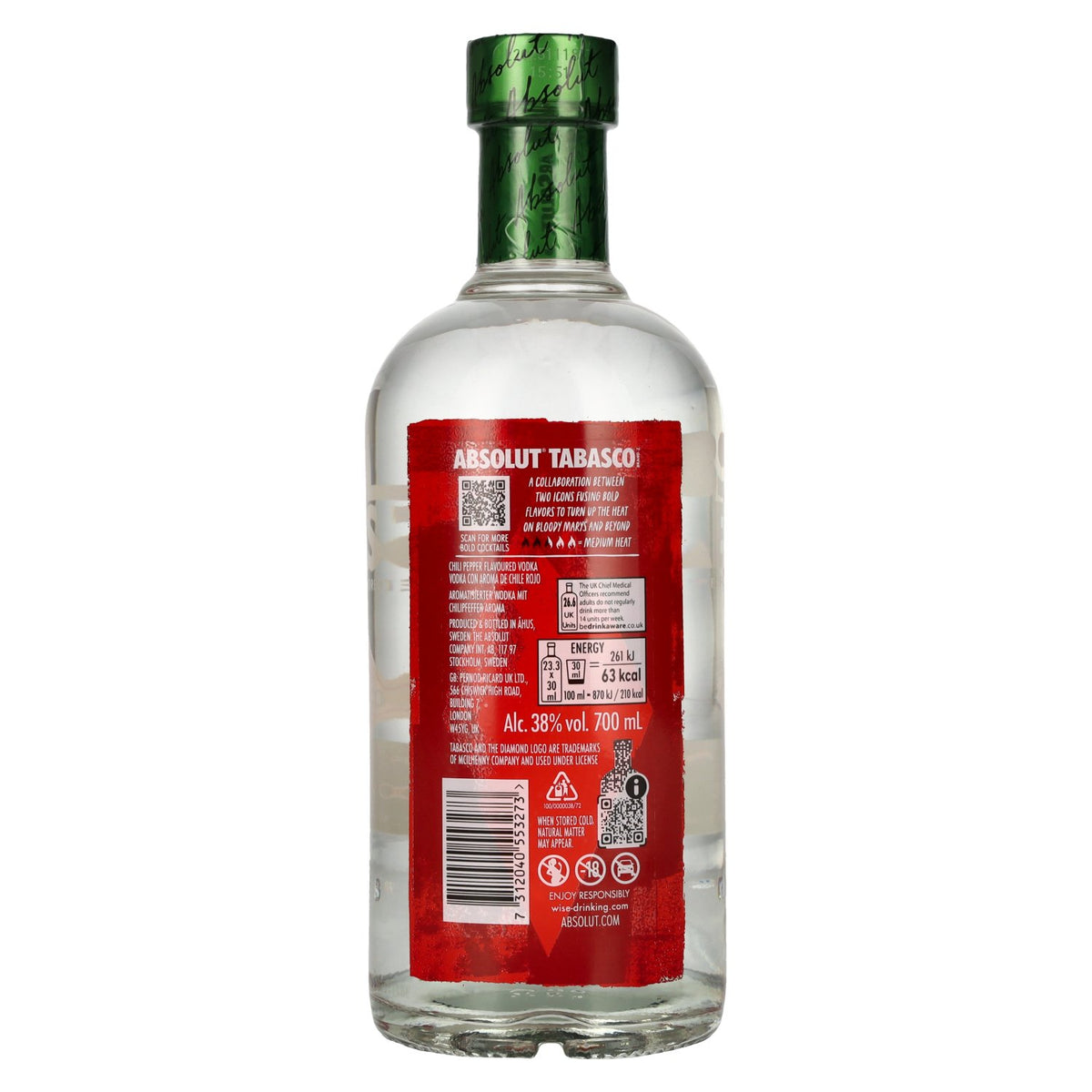 Absolut TABASCO Flavoured Vodka 38% ABV 0.7l