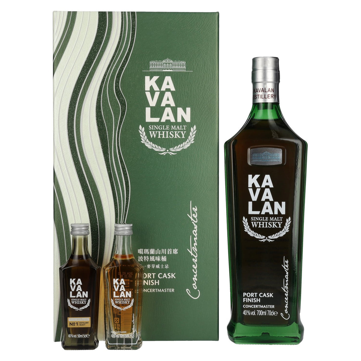 Kavalan CONCERTMASTER Port Cask Finish Single Malt Whisky 40% vol. 0,7 l in geschenkverpakking met 2 miniaturen van 0,05 l