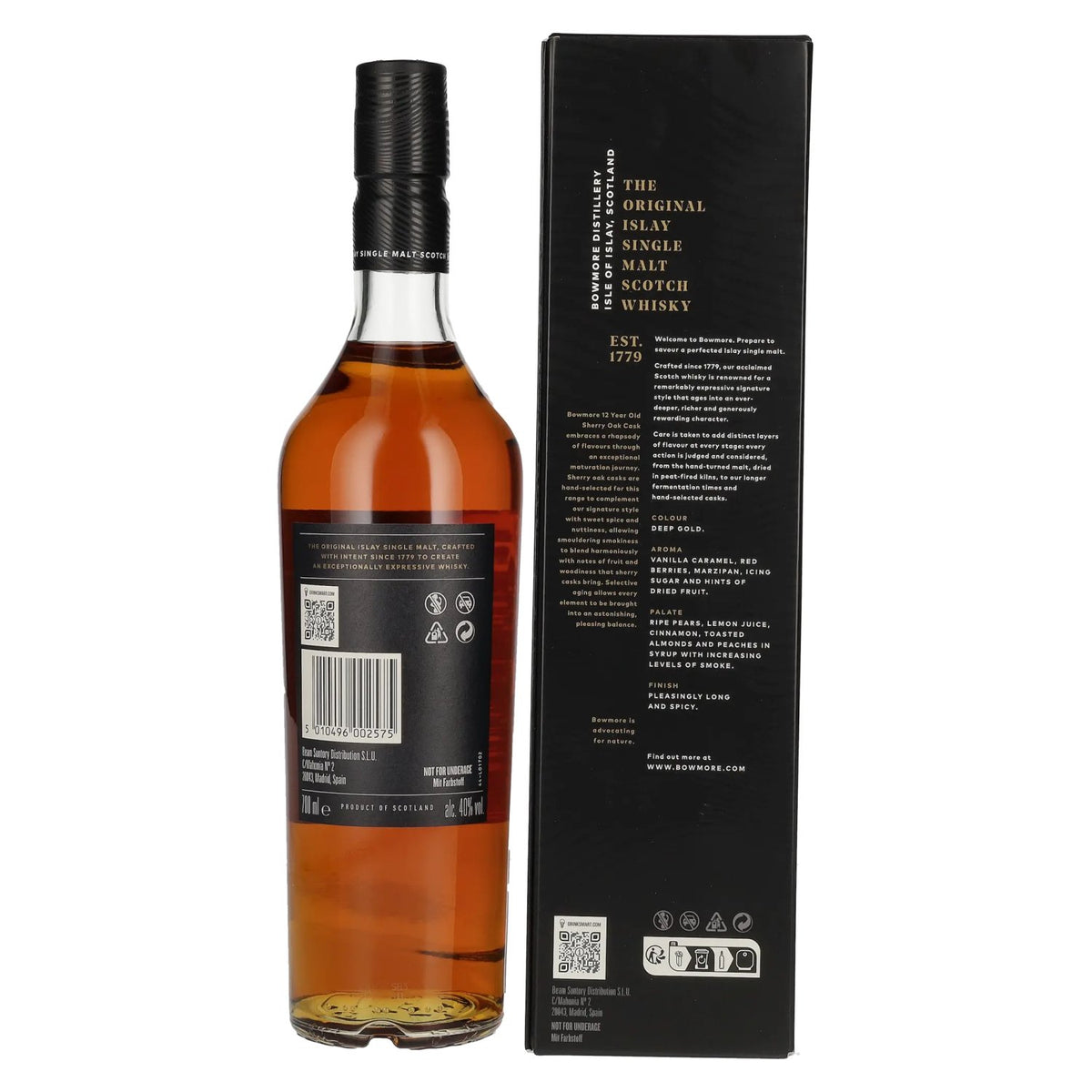 Bowmore 12 Years Old Sherry Oak Cask Islay Single Malt 40% vol. 0,7 l in geschenkverpakking