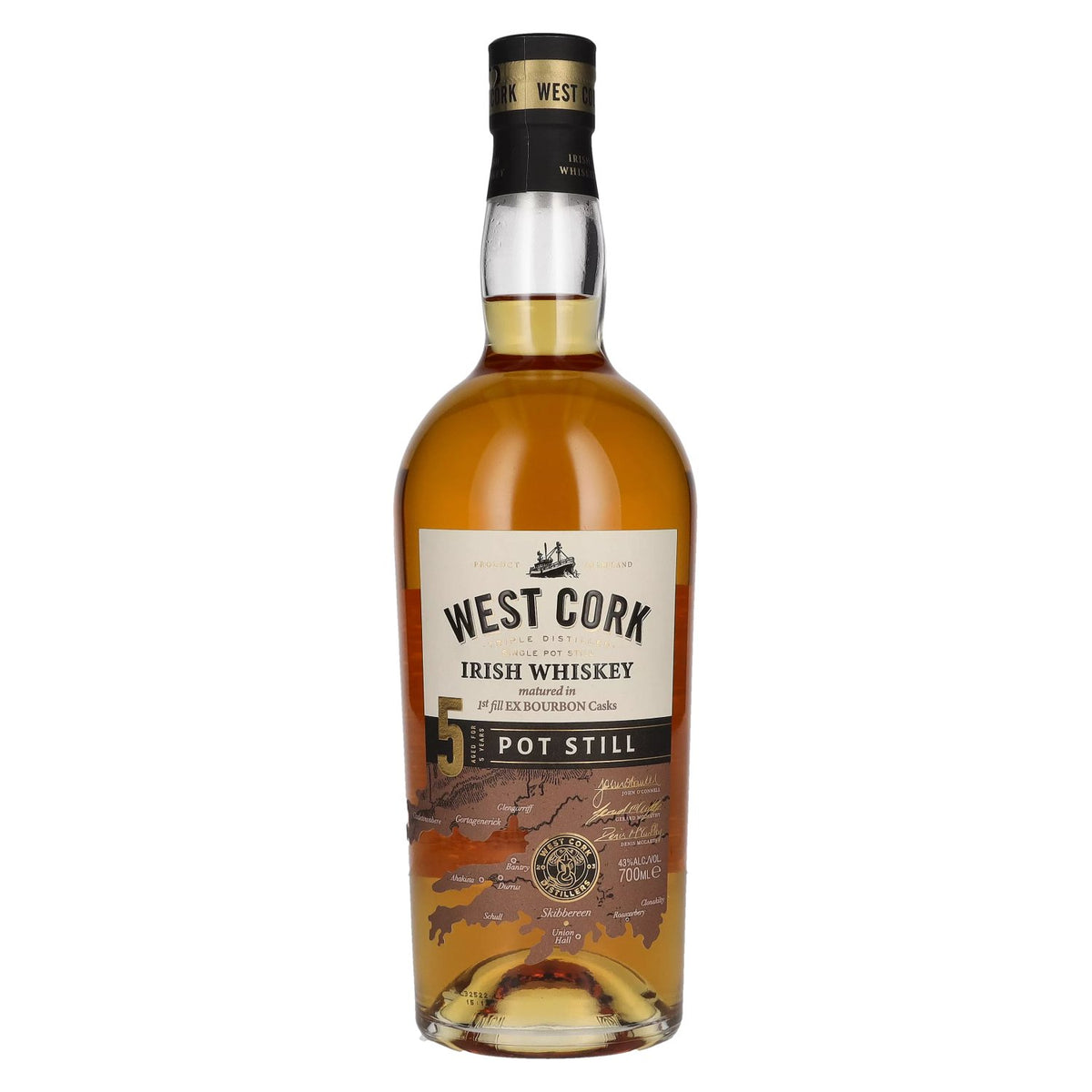 West Cork Irish Whiskey, whisky irlandais de 5 ans d'âge, distillé en alambic, 43 % vol., 0,7 l